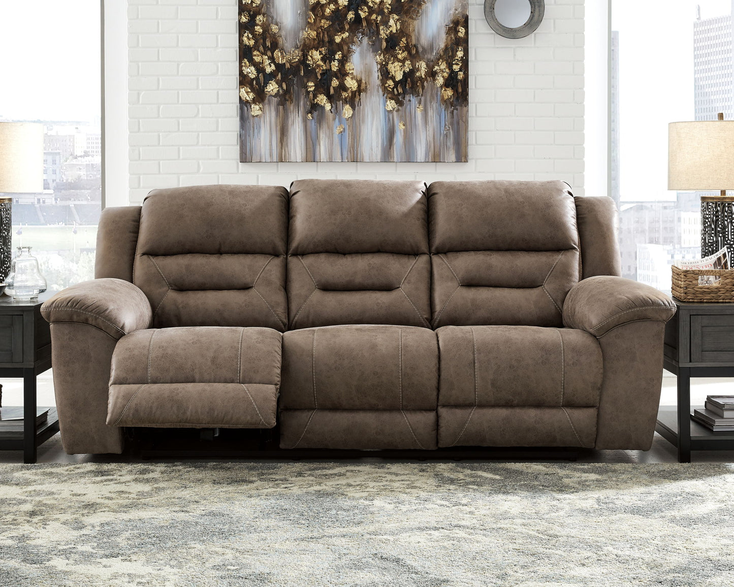 Stoneland - Power Reclining Sofa - Faux Leather - Fossil