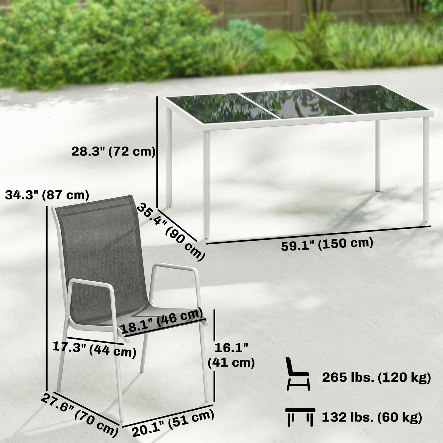 7 Piece Garden Dining Set, Garden Furniture Set with Rectangle Table and 6 Stackable Chairs