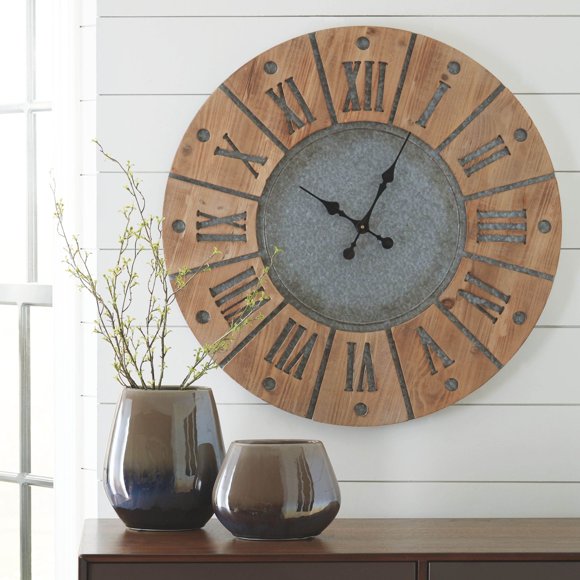 Payson - Antique Gray / Natural - Wall Clock - Forward Furniture