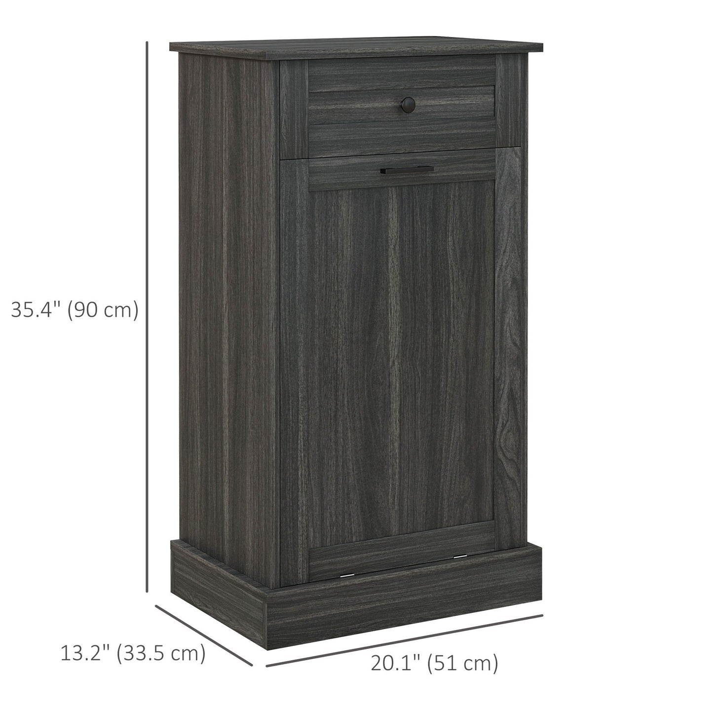 Kitchen Tilt Out Trash Bin Cabinet, Free Standing Recycling Cabinet, Trash Can Holder with Drawer, Charcoal Grey