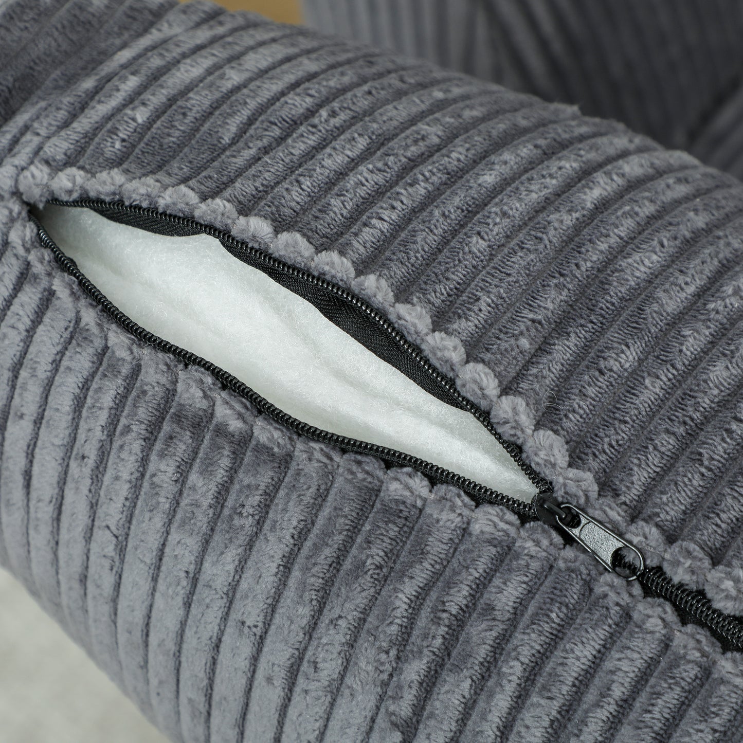 3 Seater Sofa, 74" Modern Corduroy Upholstered Couch with Thick Spring Cushions, Solid Wood Legs, Armrests, Dark Grey