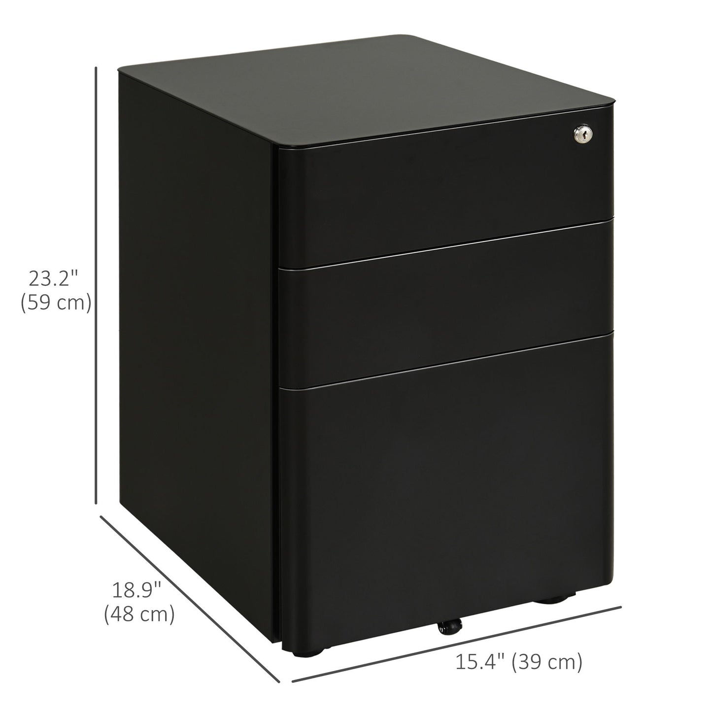Metal Filing Cabinet 3 Drawer, Mobile Office Cabinet with Wheels for Legal, Letter, A4 File, Black