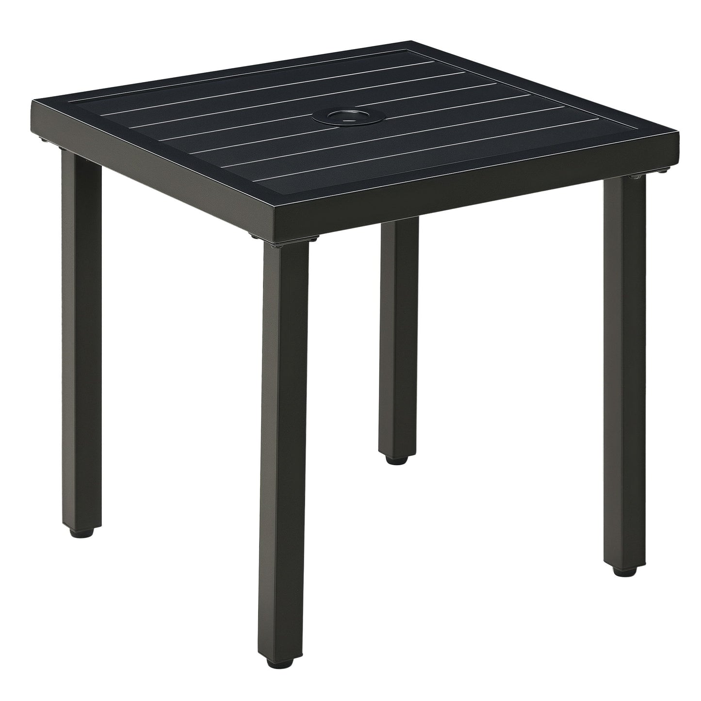 Outdoor Side Table, Patio End Table with Umbrella Hole, Small Coffee Table with Steel Frame for Balcony, Black