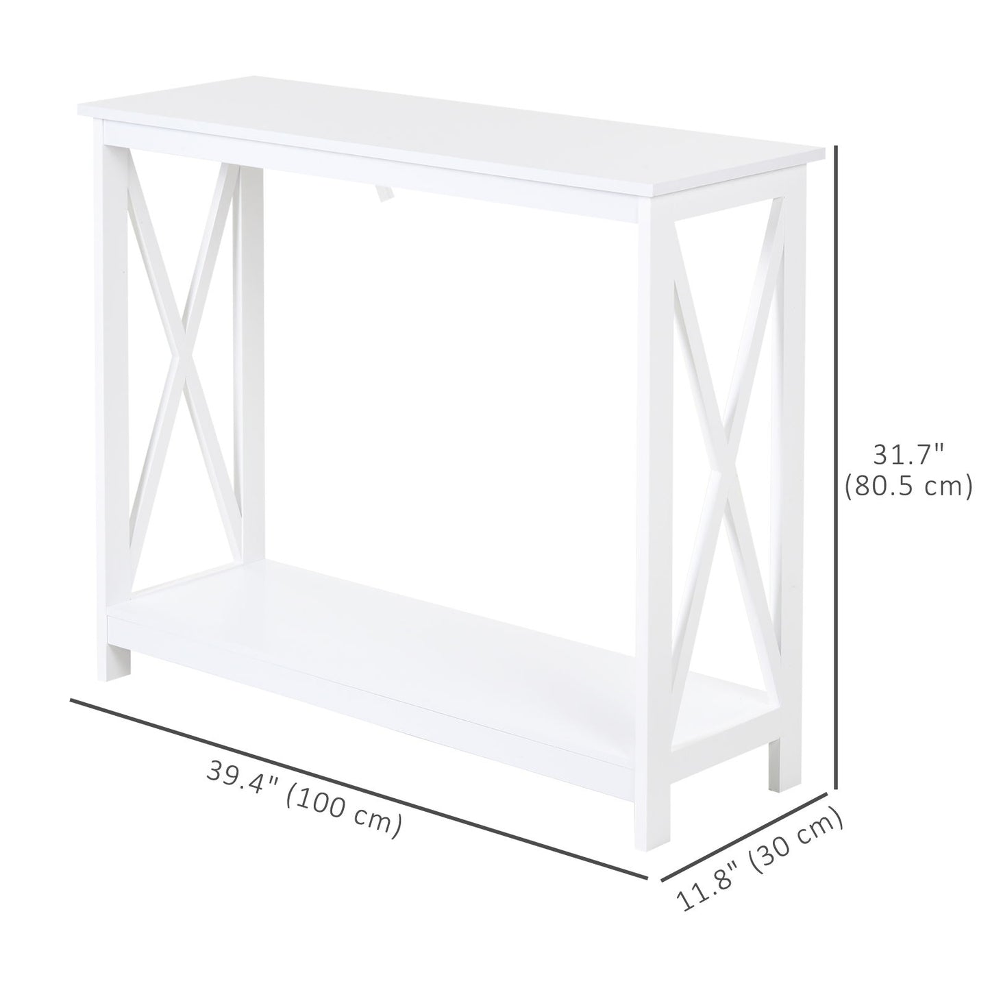 40" Console Table, 2 Tier X-Design Narrow Entryway Table with Storage Shelf for Behind Couch, Living Room, Hallway, White
