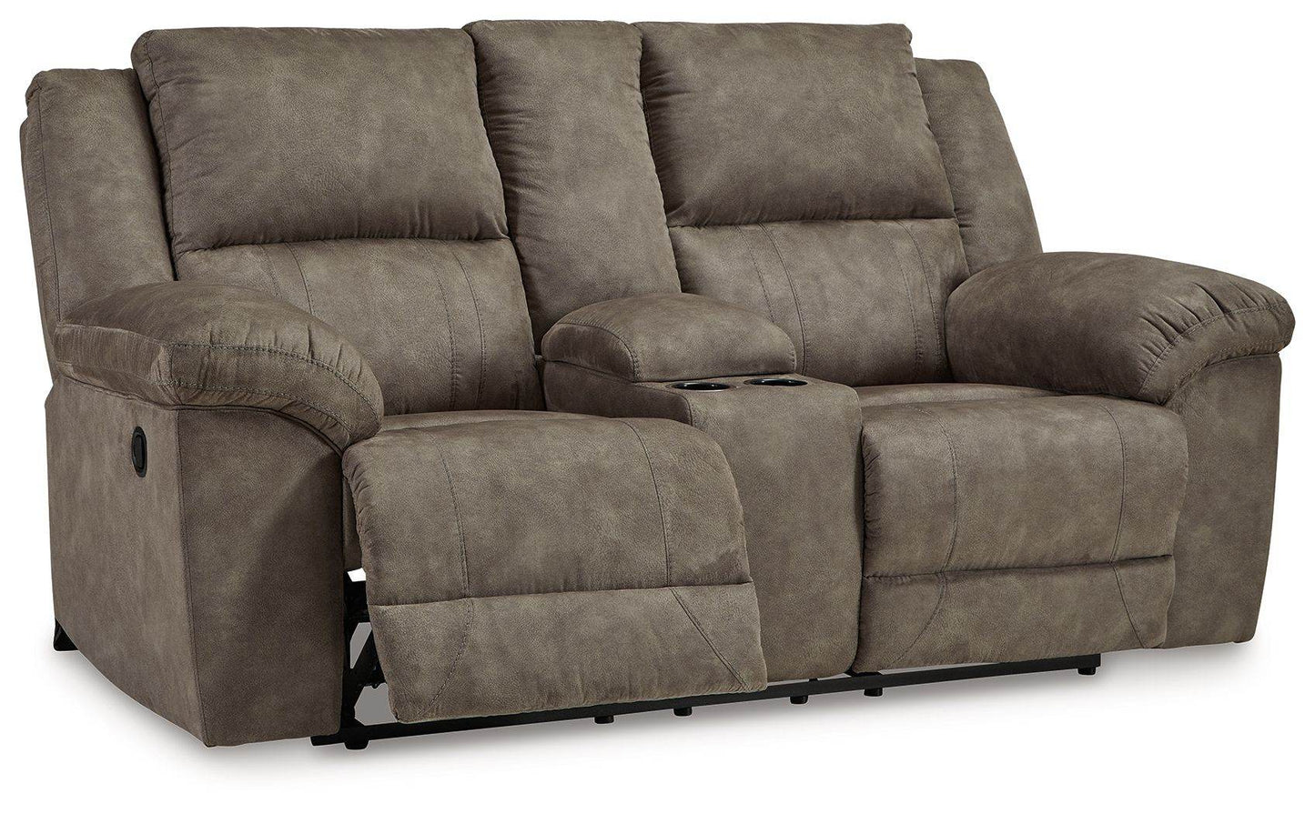 Laresview - Fossil - Dbl Reclining Loveseat With Console - Faux Leather - Forward Furniture
