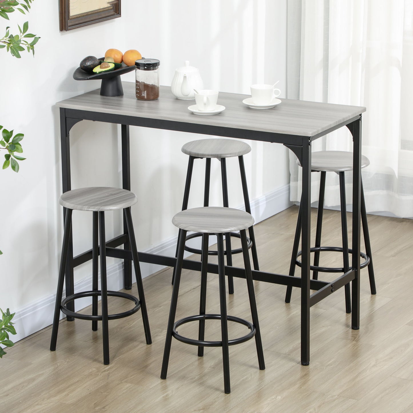 5-Piece Bar Table Set for 4, Industrial Counter Height Bar Table and Chairs for Kitchen, Dining Room, Grey