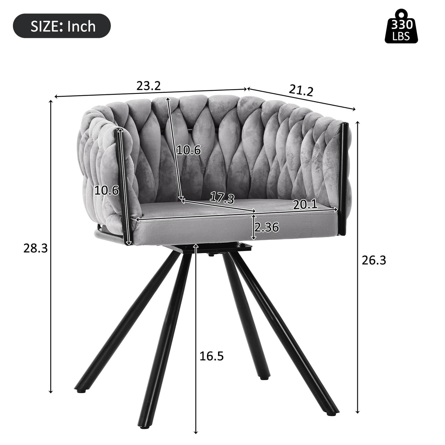 Set of 6 Velvet Dining Chairs with Ergonomic 3D Wraparound Support, Modern Swivel Chairs with Thick Padded Seat, 23'' L x 21'' W x 28.5'' H, Gray