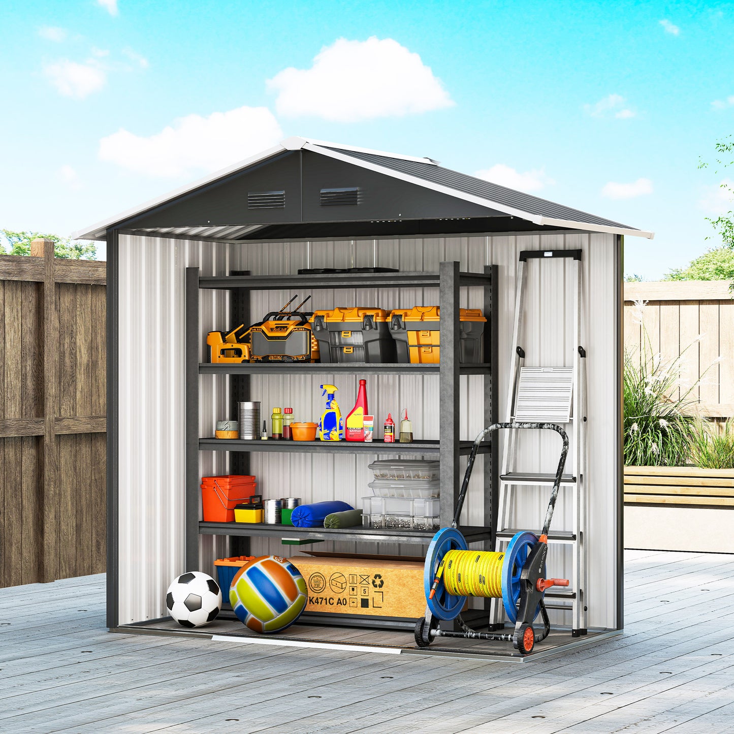 6.5x3.5ft Metal Garden Storage Shed for Outdoor Tool Storage with Double Sliding Doors and Vents, Dark Grey