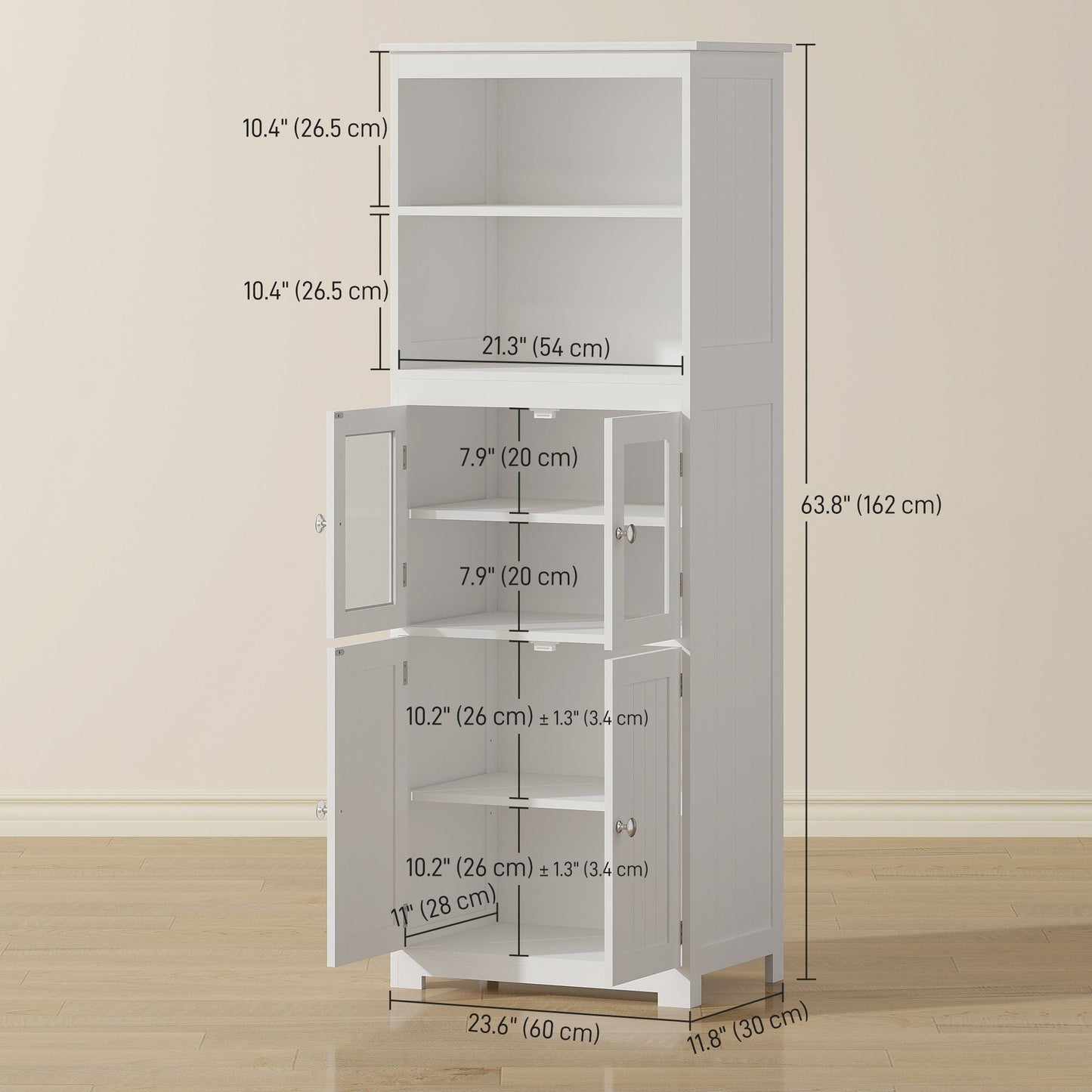 63" Small Buffet with Hutch and 4 Doors - White