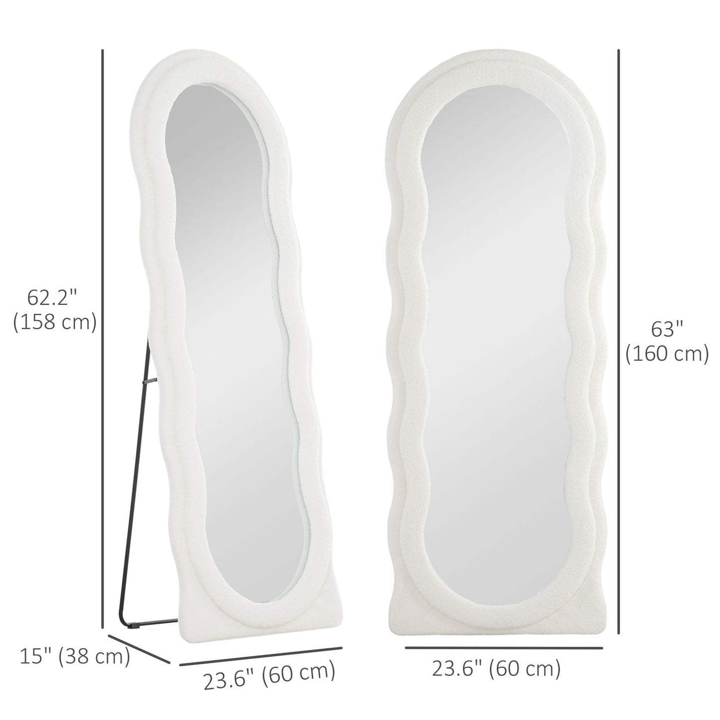Floor Standing Mirror, Full Length Mirror, Free Standing, Leaning or Wall Mirror with Frame and Arched Top, White