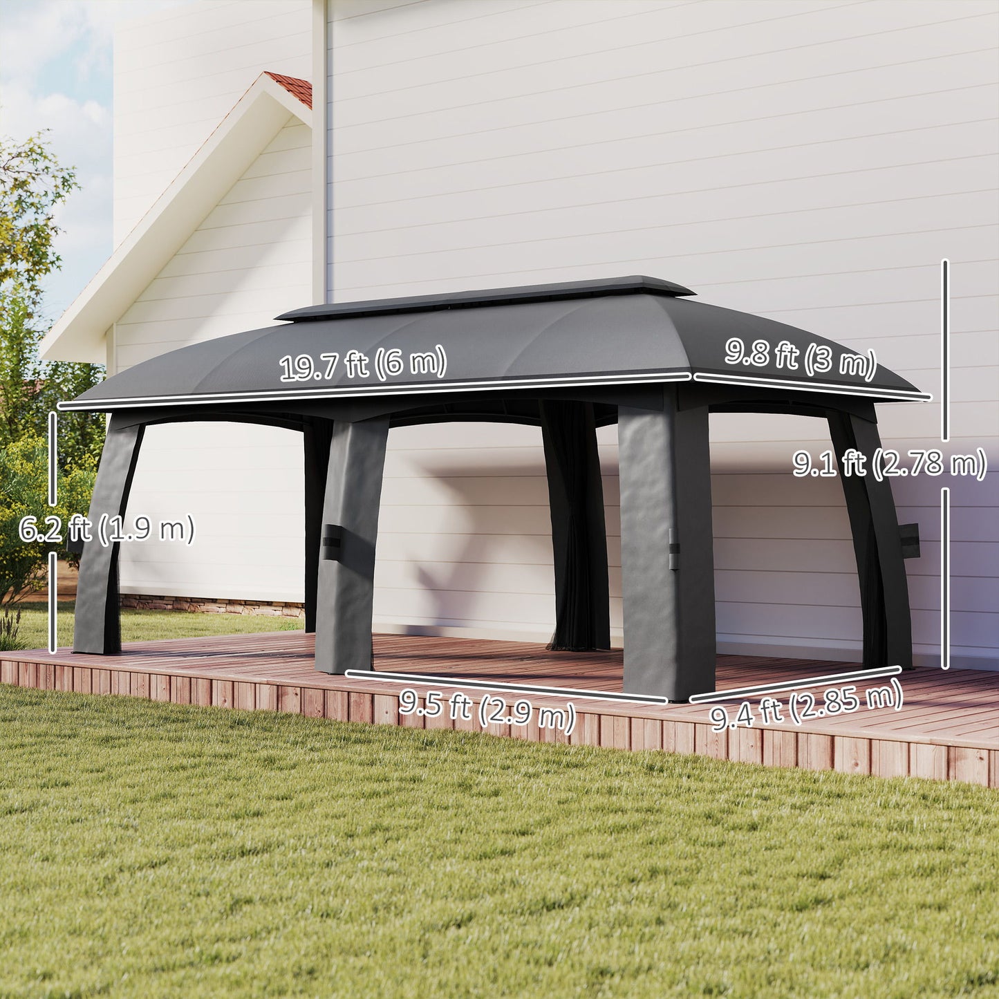 10' x 20' Patio Gazebo, Outdoor Gazebo Canopy Shelter with Netting, Vented Roof for Garden Dark Grey