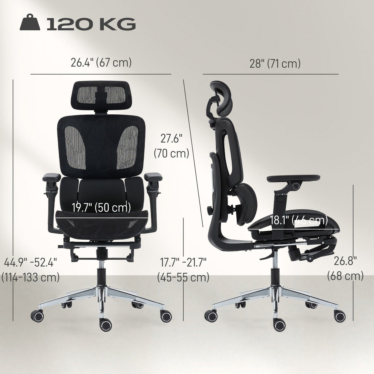 Ergonomic Mesh Office Chair with Headrest and Footrest - Black