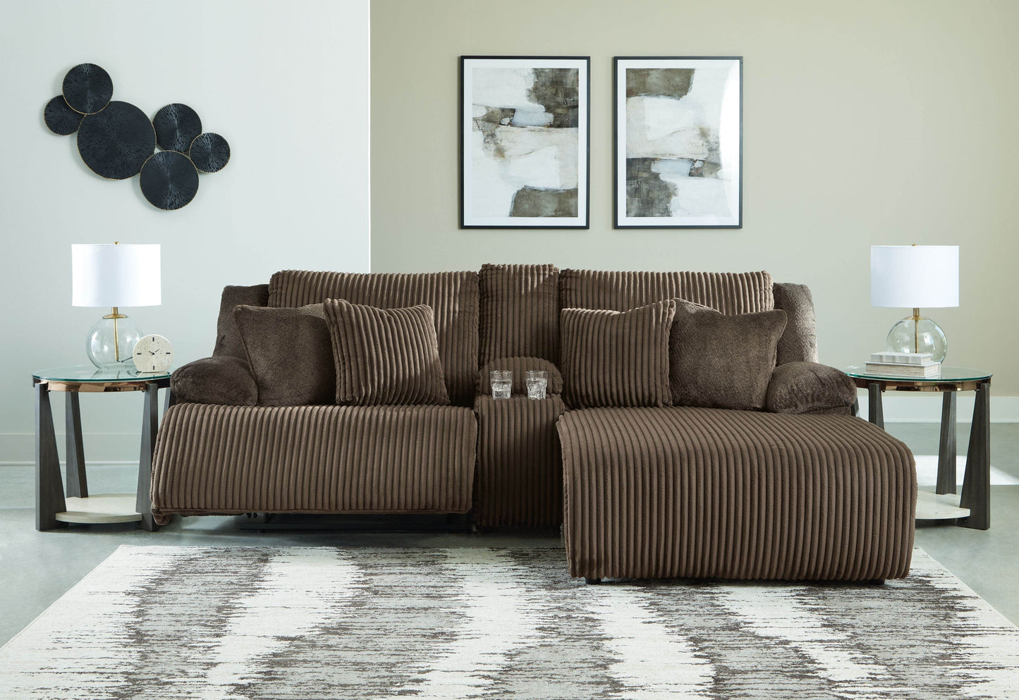 Top Tier - Chocolate - 3-Piece Reclining Sectional Sofa With Raf Press Back Chaise - Fabric - Forward Furniture