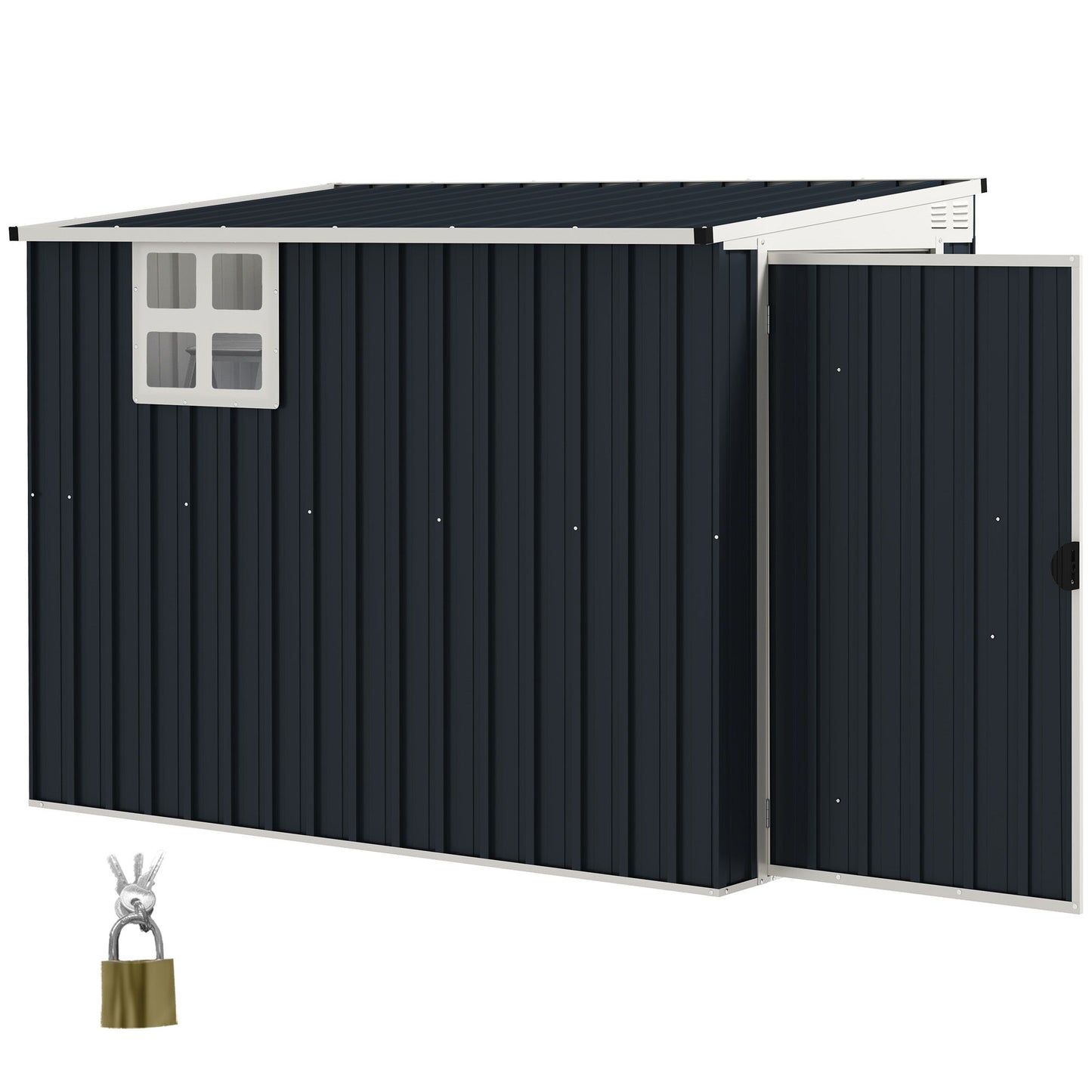 4' x 8' Outdoor Storage Shed, Metal Garden Shed with Window, 2 Vents and Lockable Door for Backyard, Garden, Patio