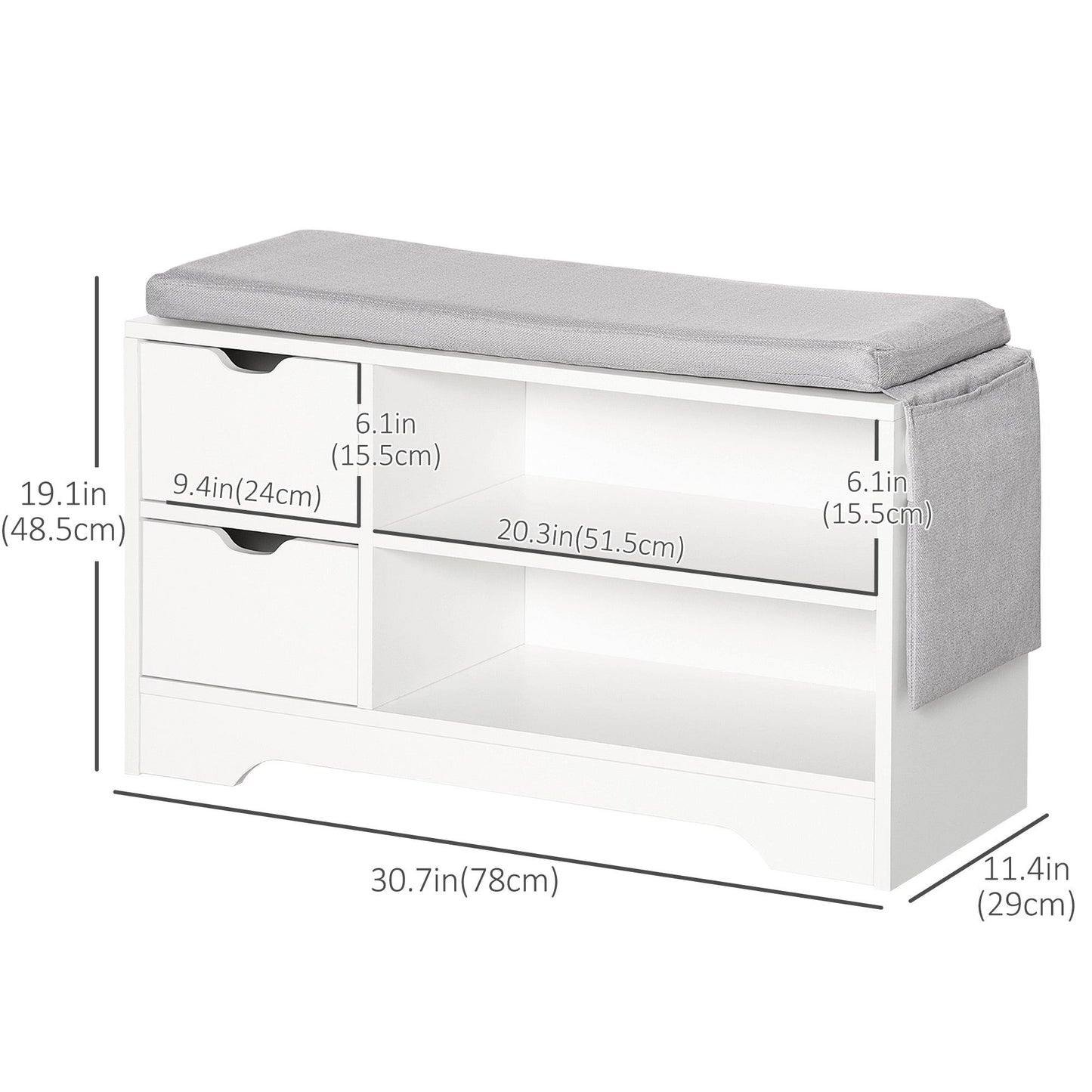 Upholstered Shoe Storage Bench with Drawer - White