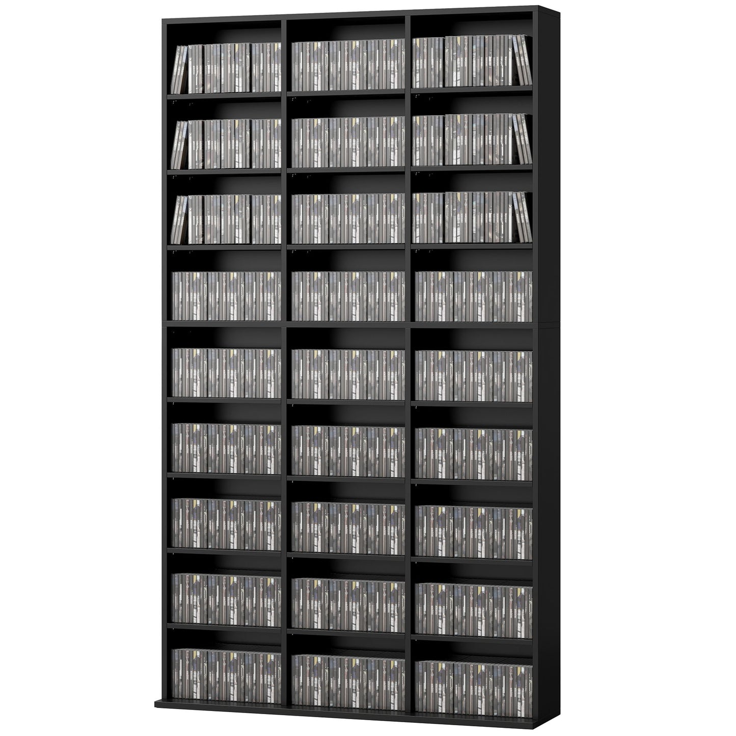 Media Storage Cabinet, 9-Tier DVD Shelf with 21 Adjustable Shelves, Holds 835 CDs, 500 DVDs or 640 Blu-rays, Black