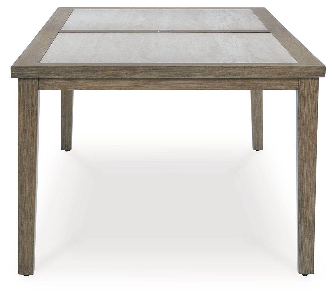 Rainier Ranch - Brown / Beige - Rectangle Dining Table With Umbrella Option - Forward Furniture