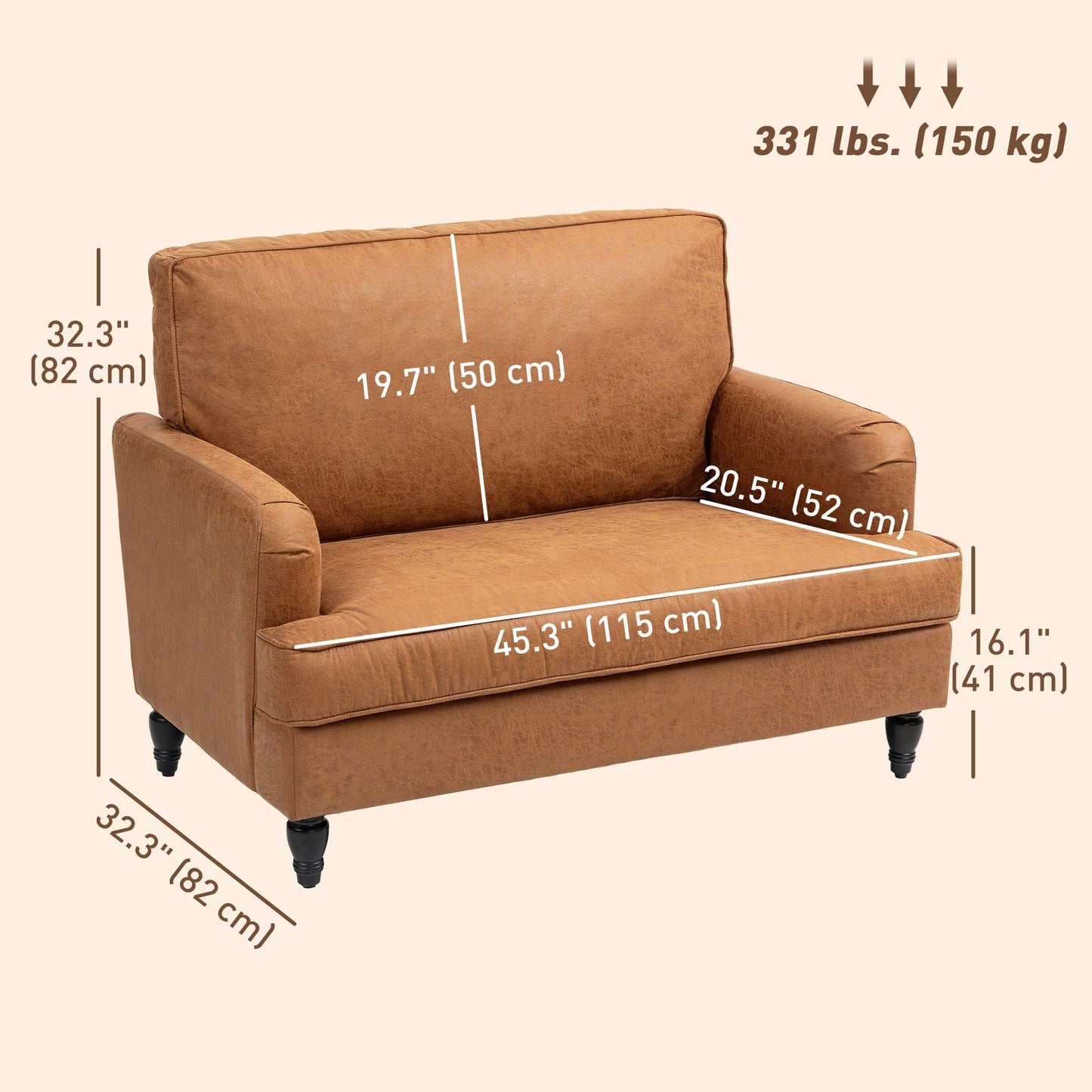 Leathaire Accent Armchair with Turned Legs - Brown