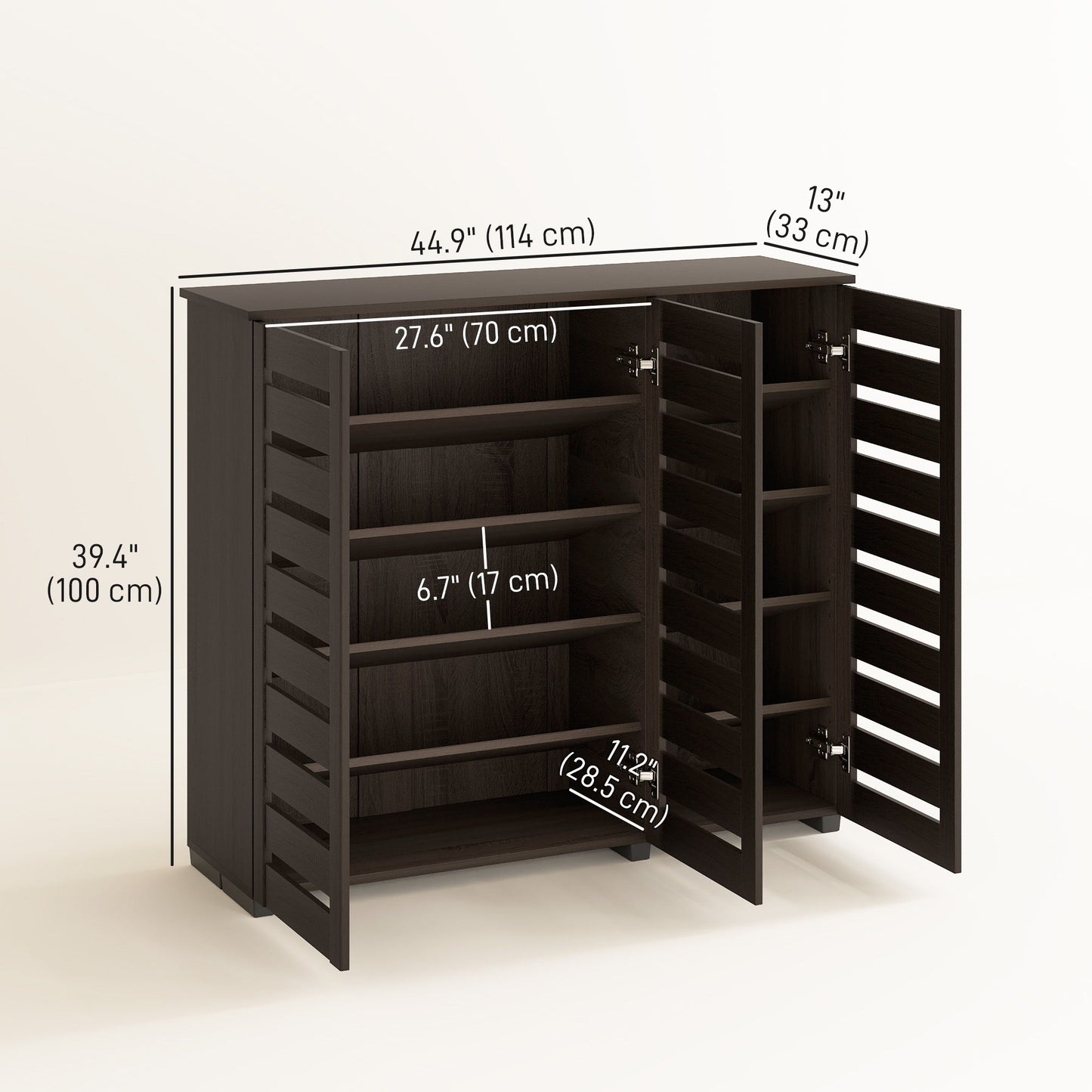 Narrow Shoe Cabinet with Slatted Doors, Adjustable Shelves for 20 Pairs of Shoes, Shoe Cabinet for Entryway, Dark Brown