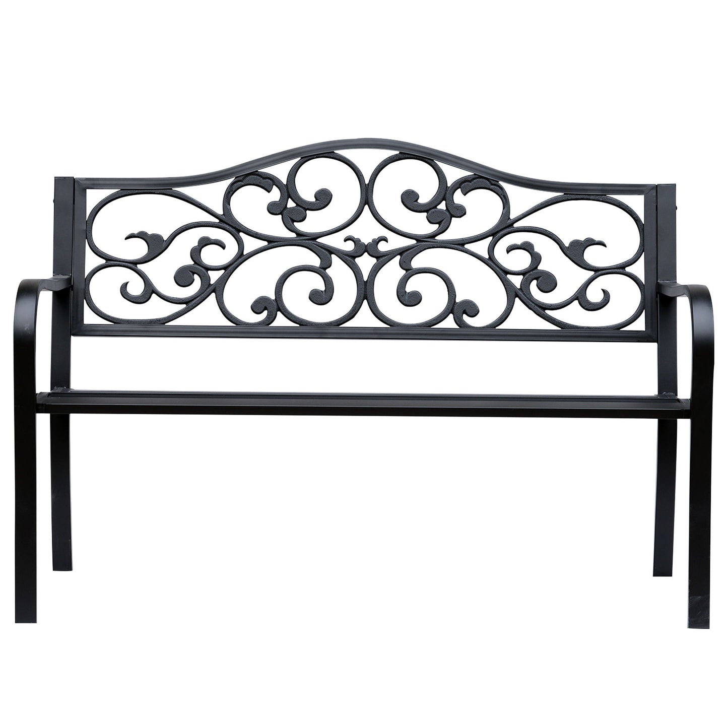 Garden Bench Outdoor Loveseat with Vintage Floral Pattern Cast Metal, 50" x 23.6" x 35", Black