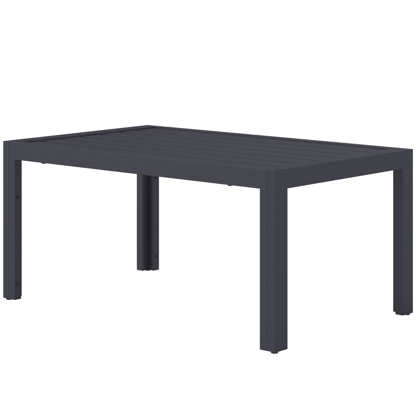 Outdoor Coffee Table, Rectangular Patio Table with Steel Frame and Slat Tabletop for Garden, Balcony, Grey