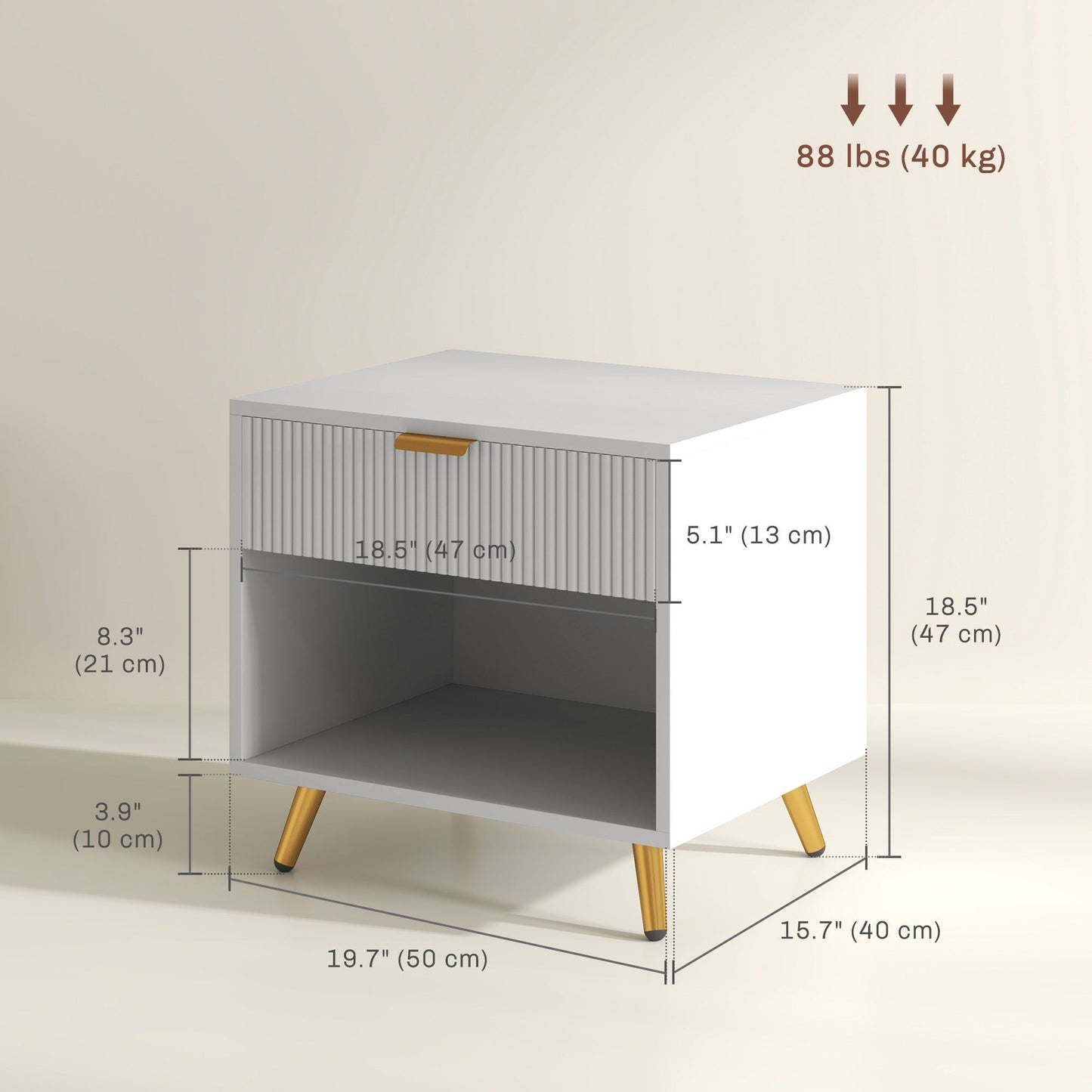 Fluted Nightstand with Drawer - White