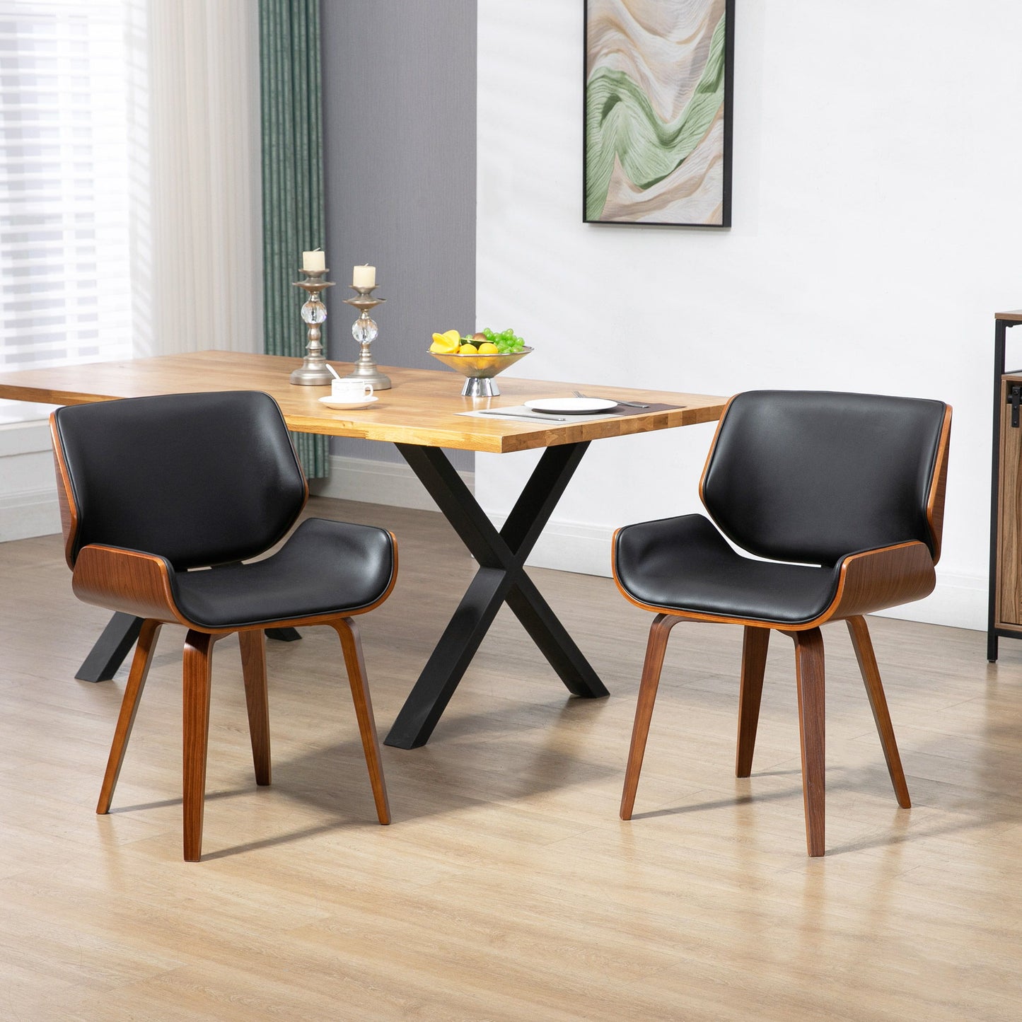 Dining Chairs Set of 2, PU Leather Kitchen Chairs with Upholstered Seats and Solid Wood Legs for Dining Room, Black