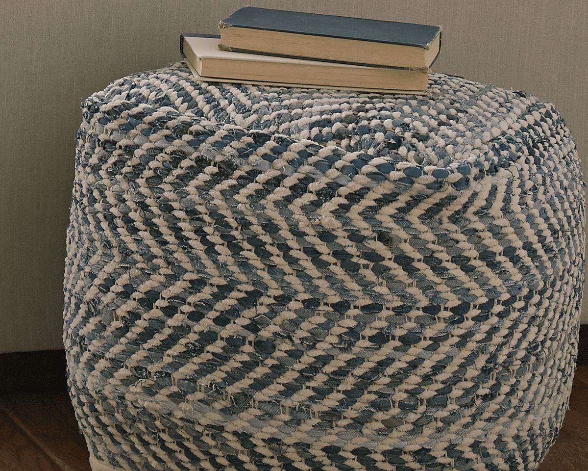 Chevron - Blue - Pouf - Forward Furniture