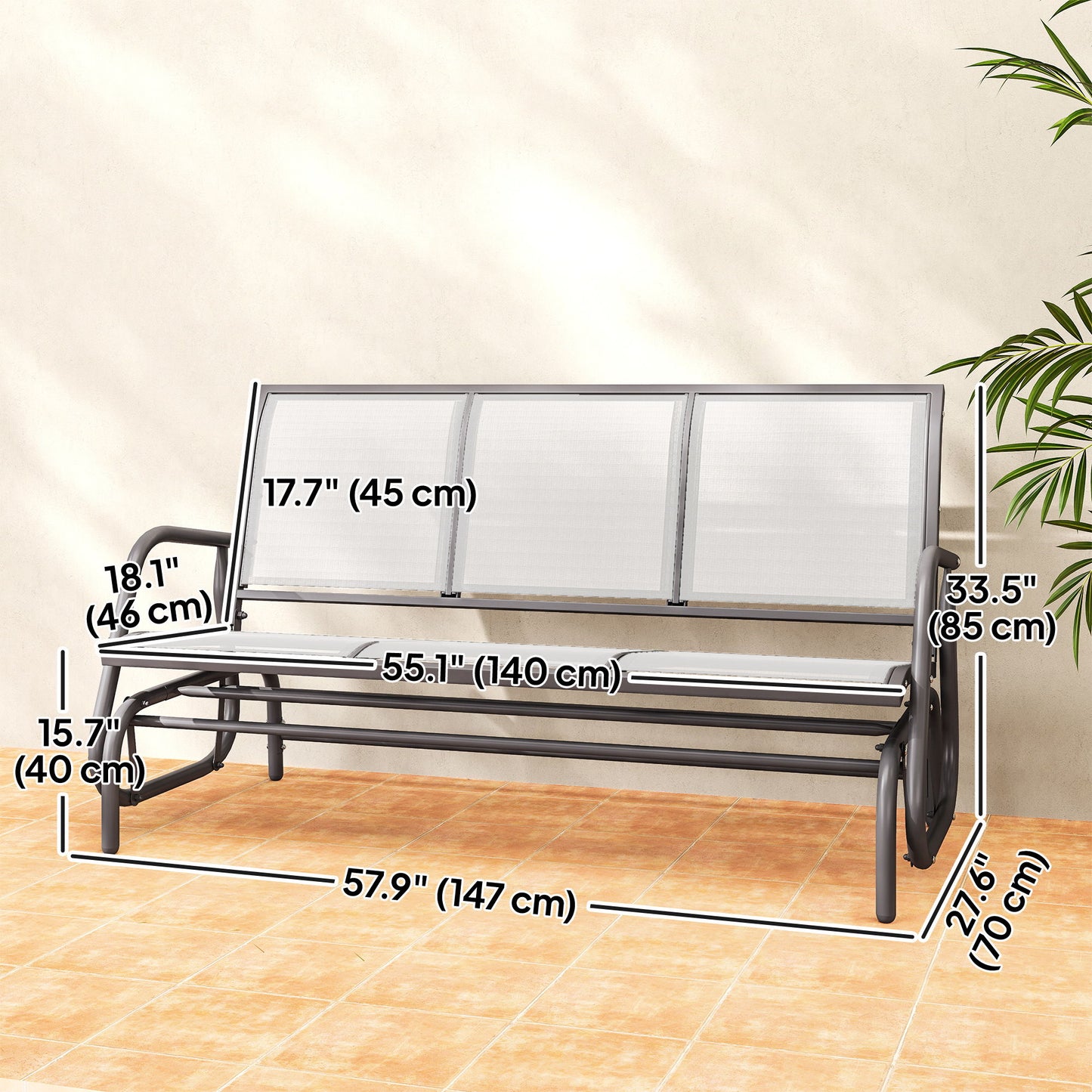 3-Seat Outdoor Glider Chair, Patio Rocking Chair, Steel Frame, Sling Fabric Seat for Garden, Backyard, Lawn, Cream
