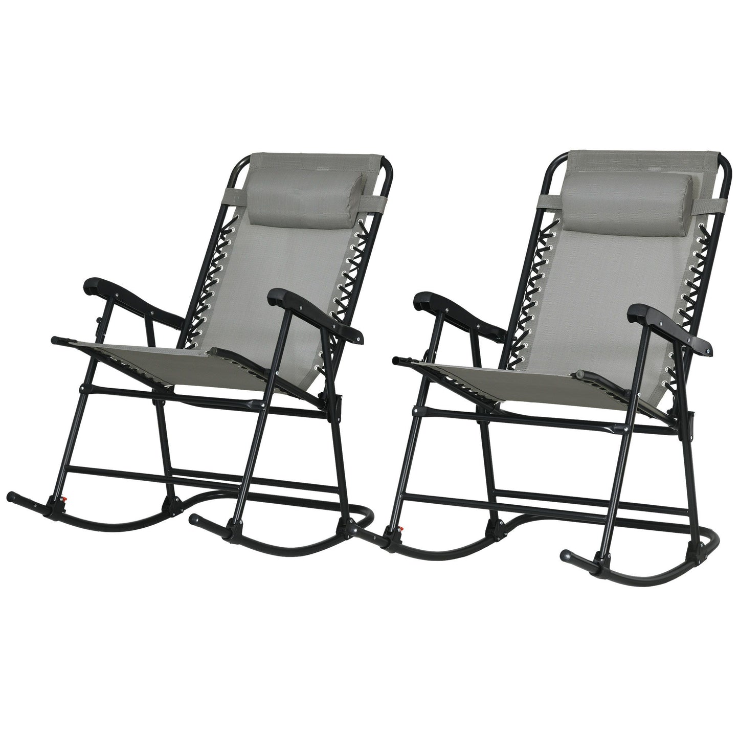 2pc Patio Foldable Rocking Chair Set w/ Breathable Mesh Seat & Backrest, Headrest for Park, Backyard, Garden, Grey