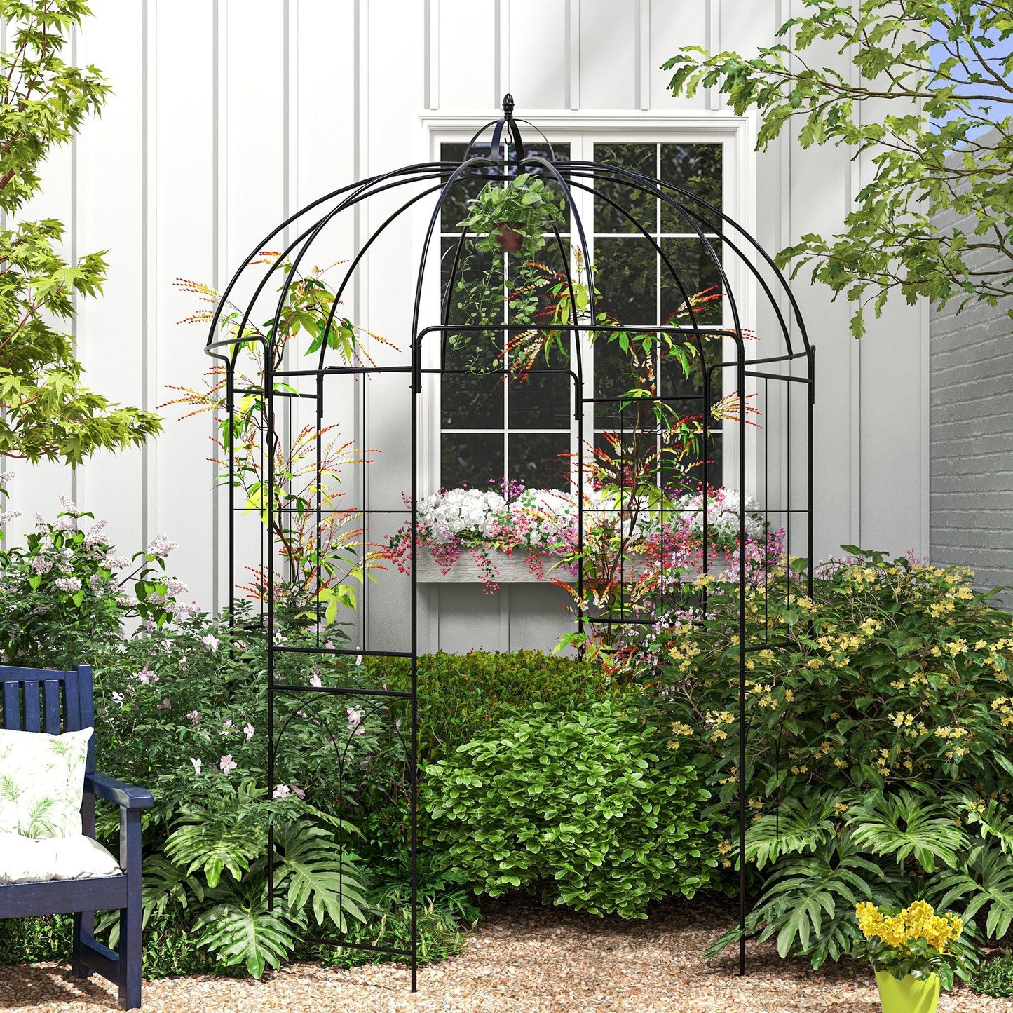 Birdcage Shape Arbour, Metal Garden Arbour Pergola Pavilion for Climbing Plants, Lights, French Style Arch Trellis