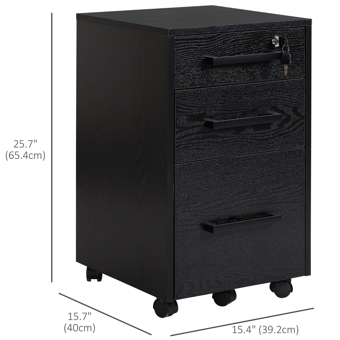 3-Drawer Vertical Filing Cabinet with Lock - Black