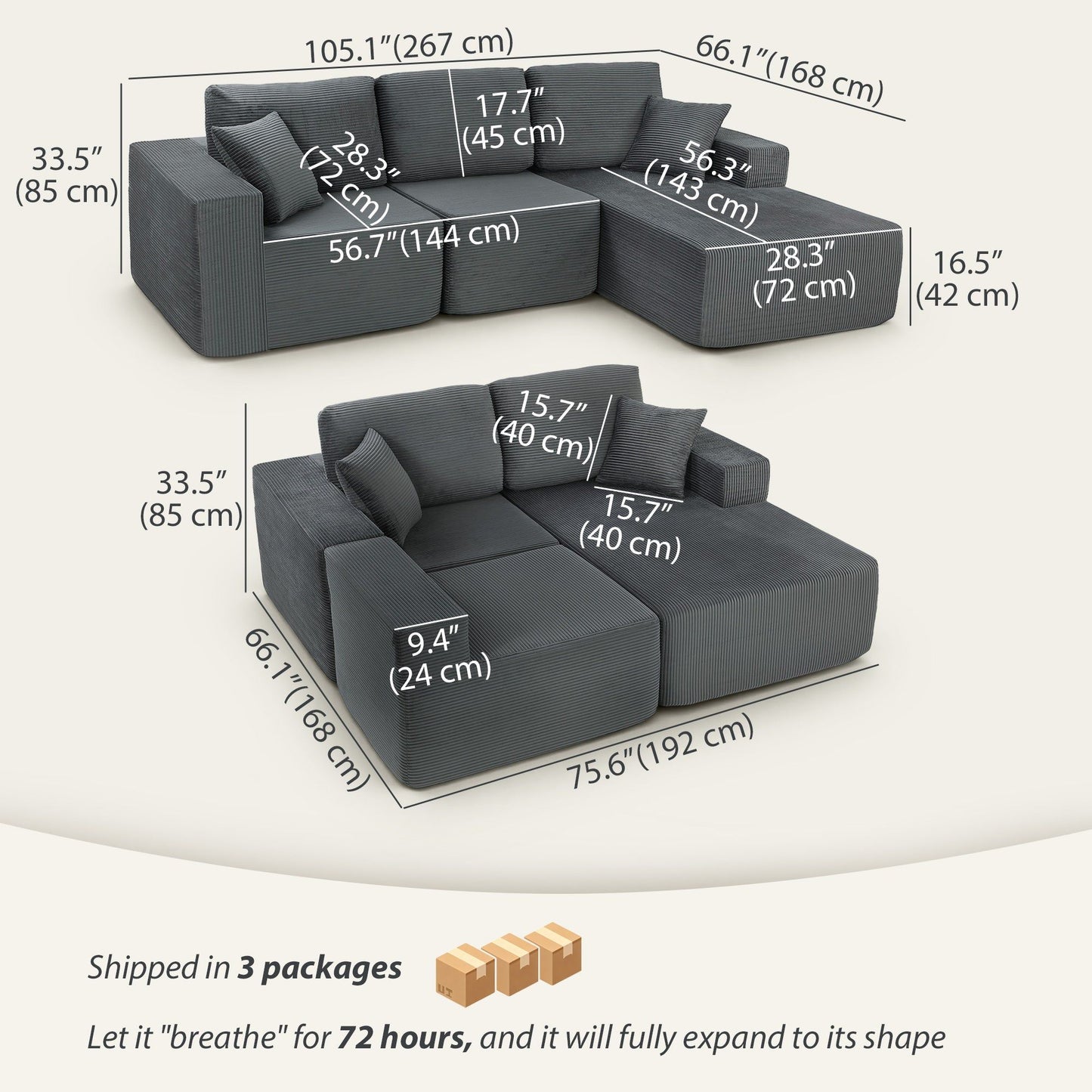 2-in-1 Modular L-Shaped Sectional Sofa Bed - Dark Grey