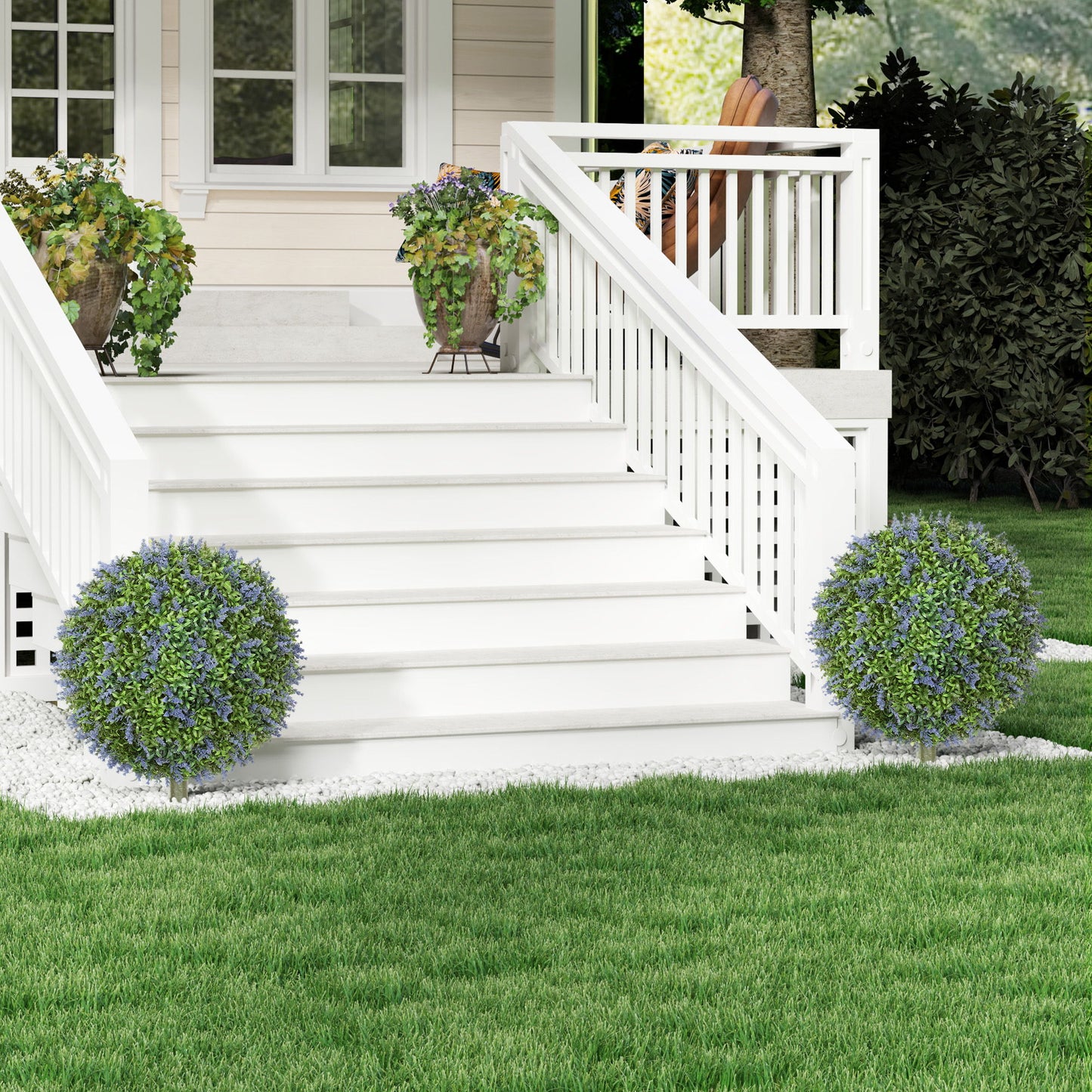 Artificial Plants Faux Lavender Set of 2, UV Protected Fake Plants with Ground Stakes for Indoor Outdoor Decor, Purple