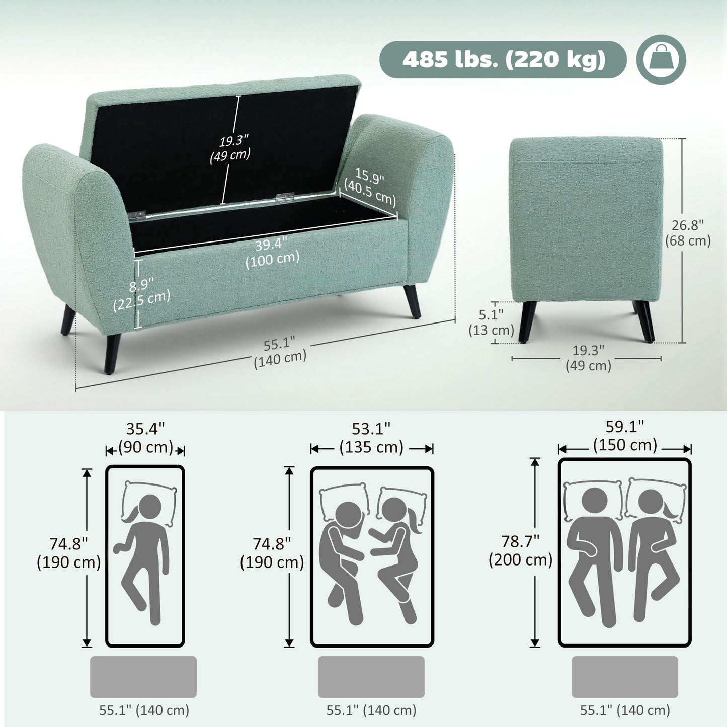 Upholstered Storage Bench with Arms, Modern Ottoman Bench for Bedroom, Entryway, and Living Room, Green
