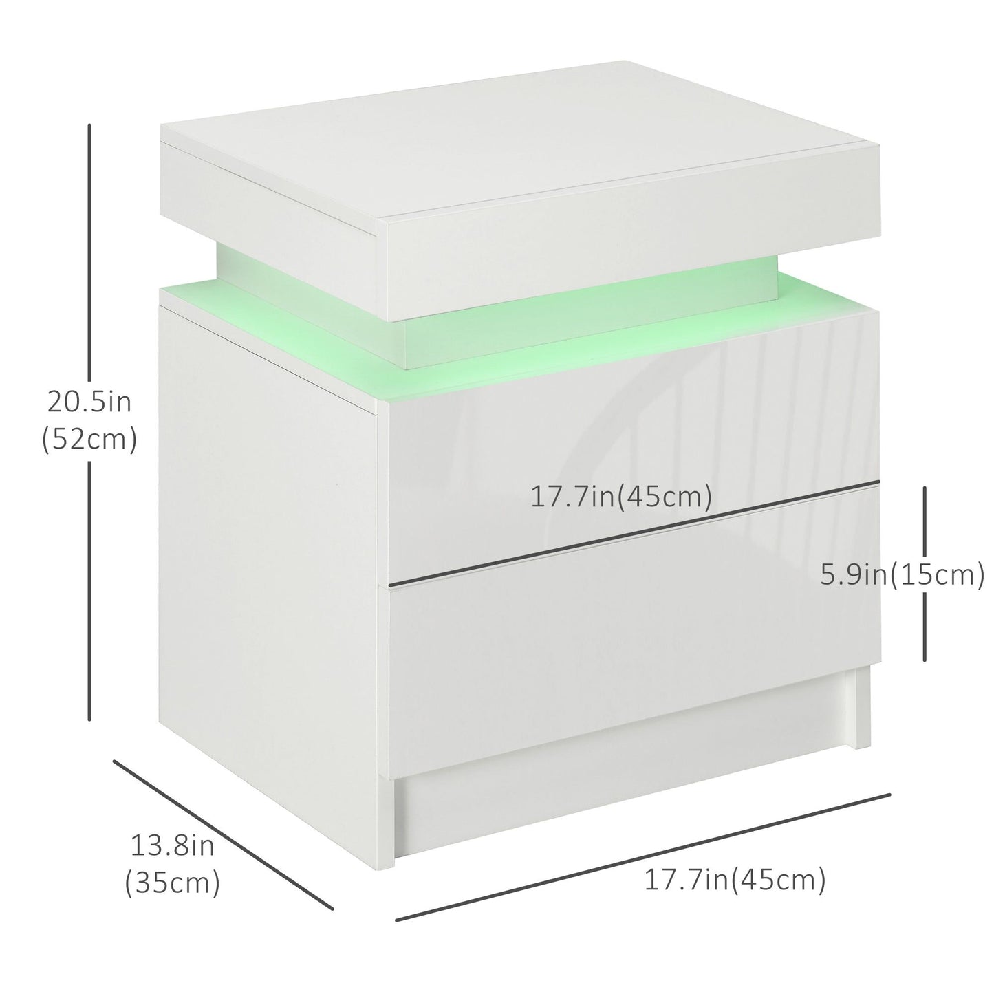 LED Nightstand with 2 Drawers - White