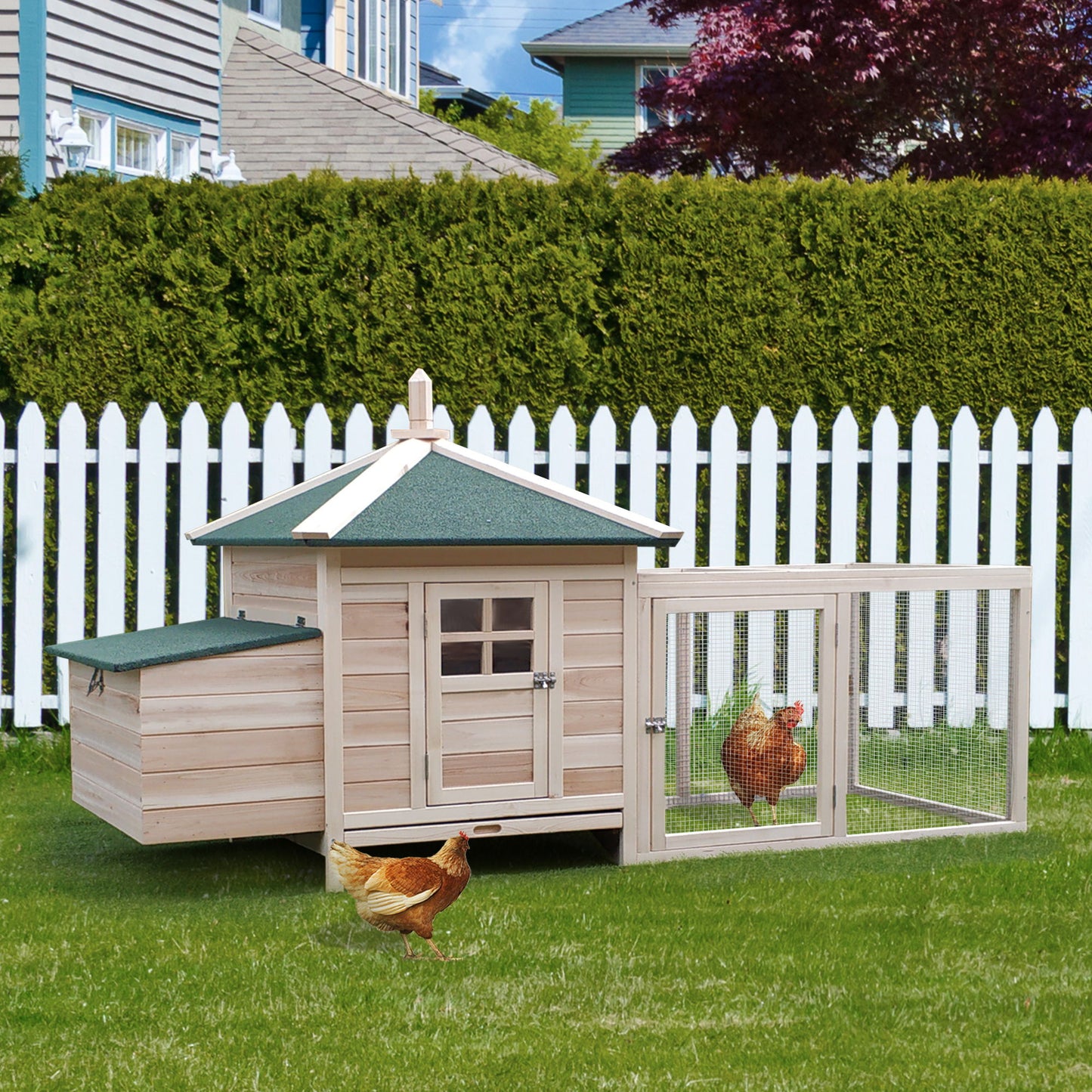 77" Chicken Coop Hen House Rabbit Hutch Poultry Cage Pen Outdoor Backyard with Nesting Box Run Natural