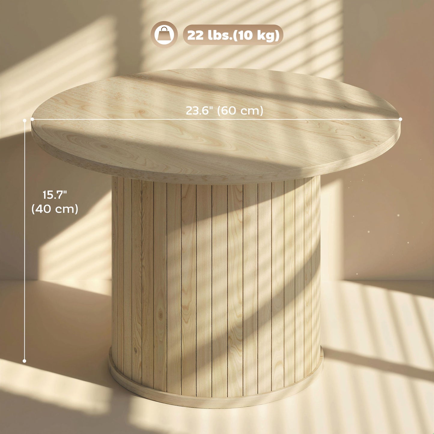 Round Coffee Table, 24" Center Table, Natural Wood