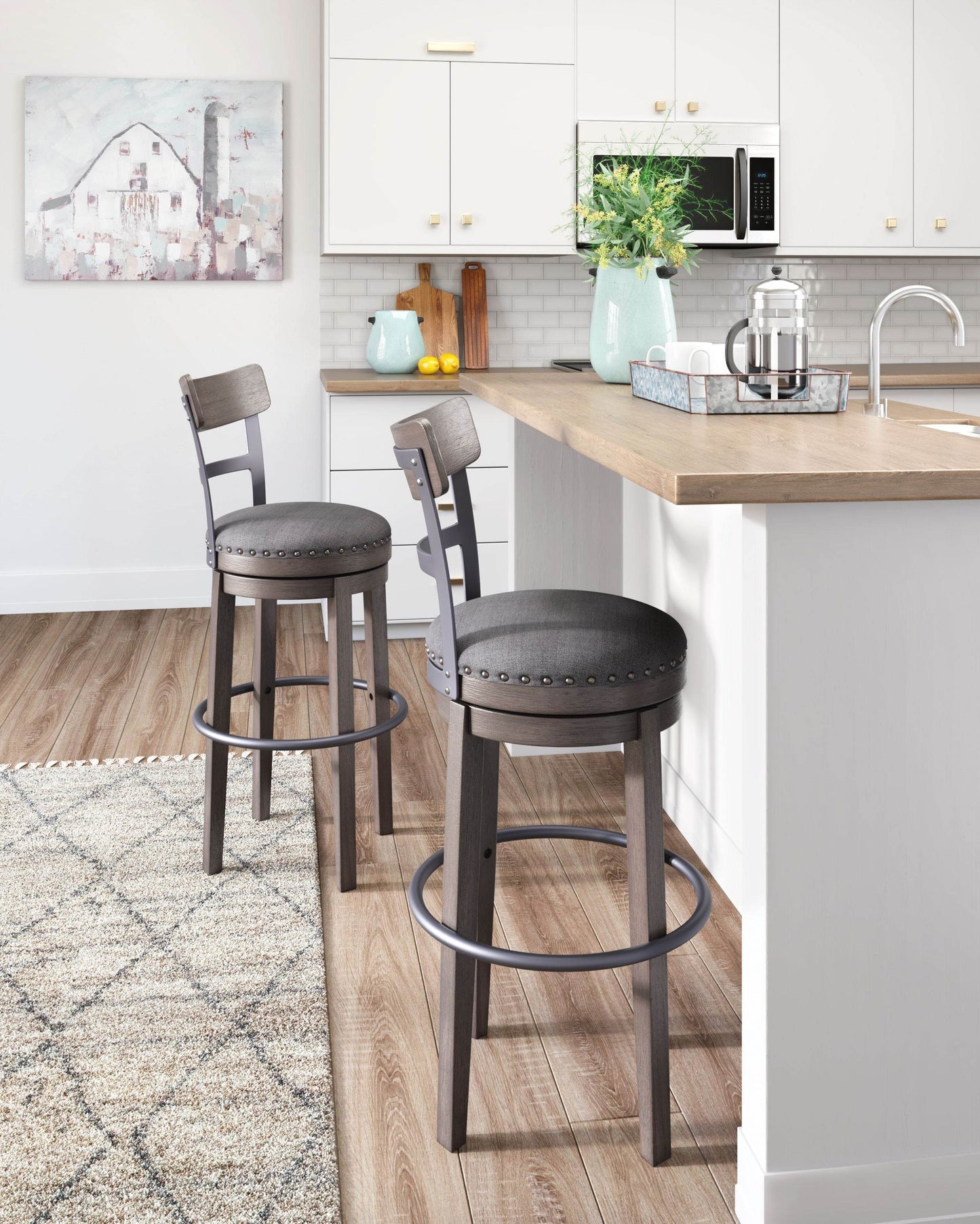 Caitbrook - Gray - Tall UPH Swivel Barstool - Forward Furniture