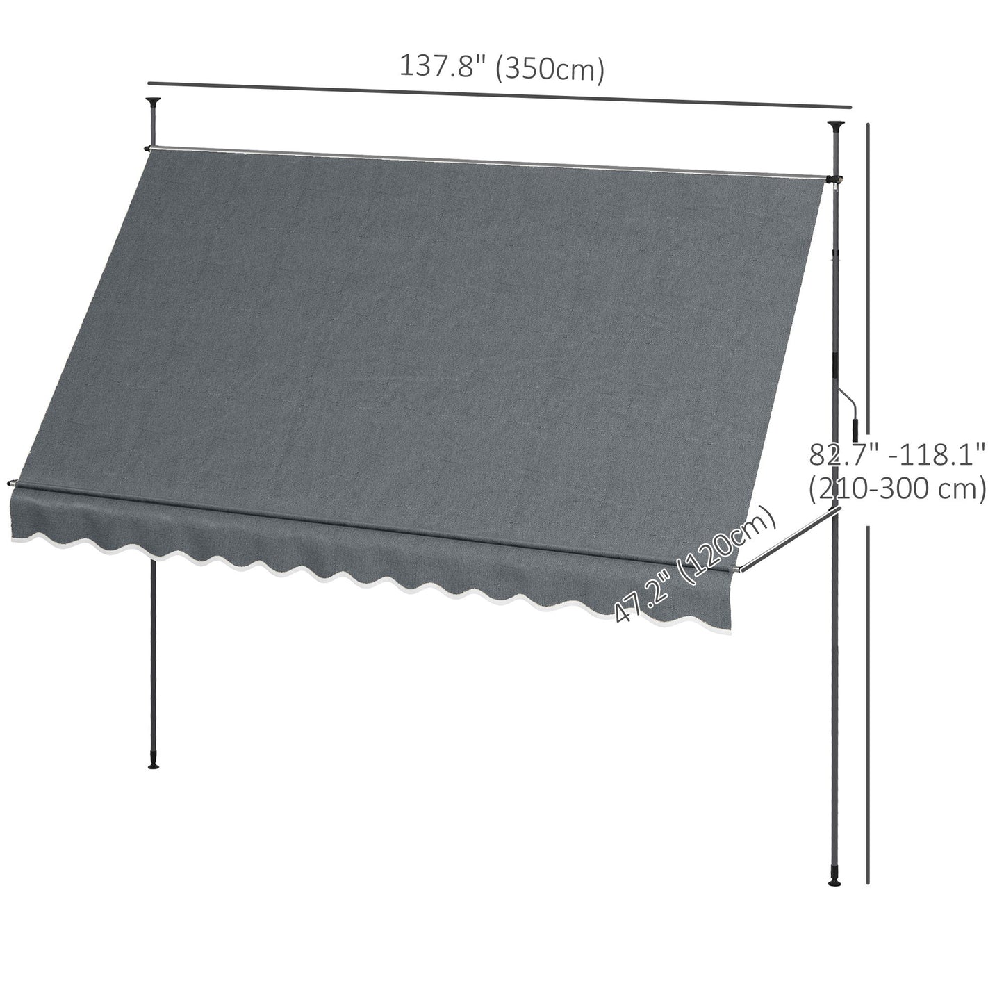 11.5' x 4' Manual Retractable Awning, Non-Screw Freestanding Patio Awning, UV Resistant, for Window or Door, Dark Grey