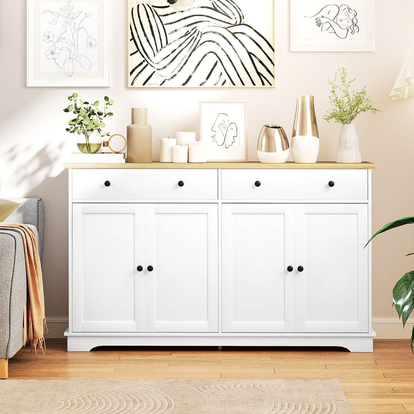 Sideboard Buffet Cabinet with Drawers - White