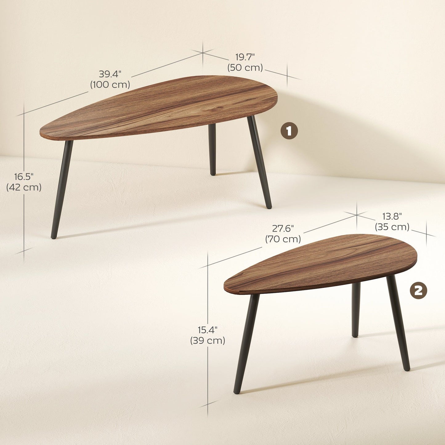 Set of 2 Industrial Nesting Coffee Tables - Brown