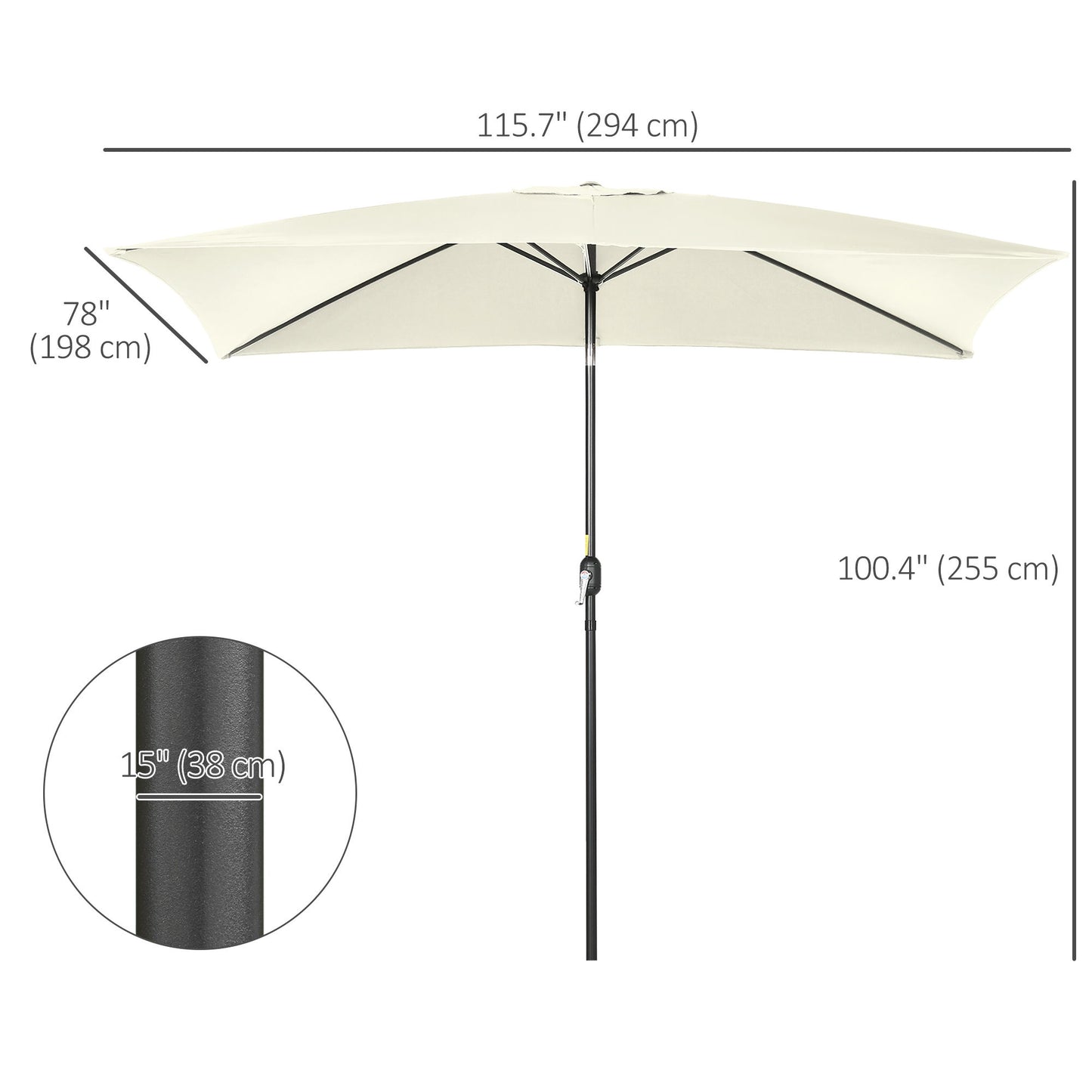 6.5x10ft Rectangle Aluminum Tilt Patio Umbrella, Garden Market Parasol, Outdoor Sunshade Canopy with Crank, Cream White