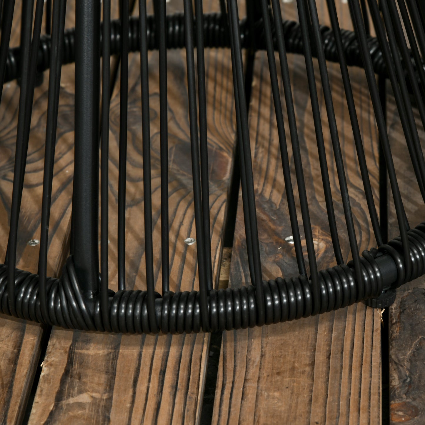 Round End Table, Rattan Side Table, Hollow Drum Design Coffee Table w/ Glass Top for Patio, Garden, Balcony, Dark Grey