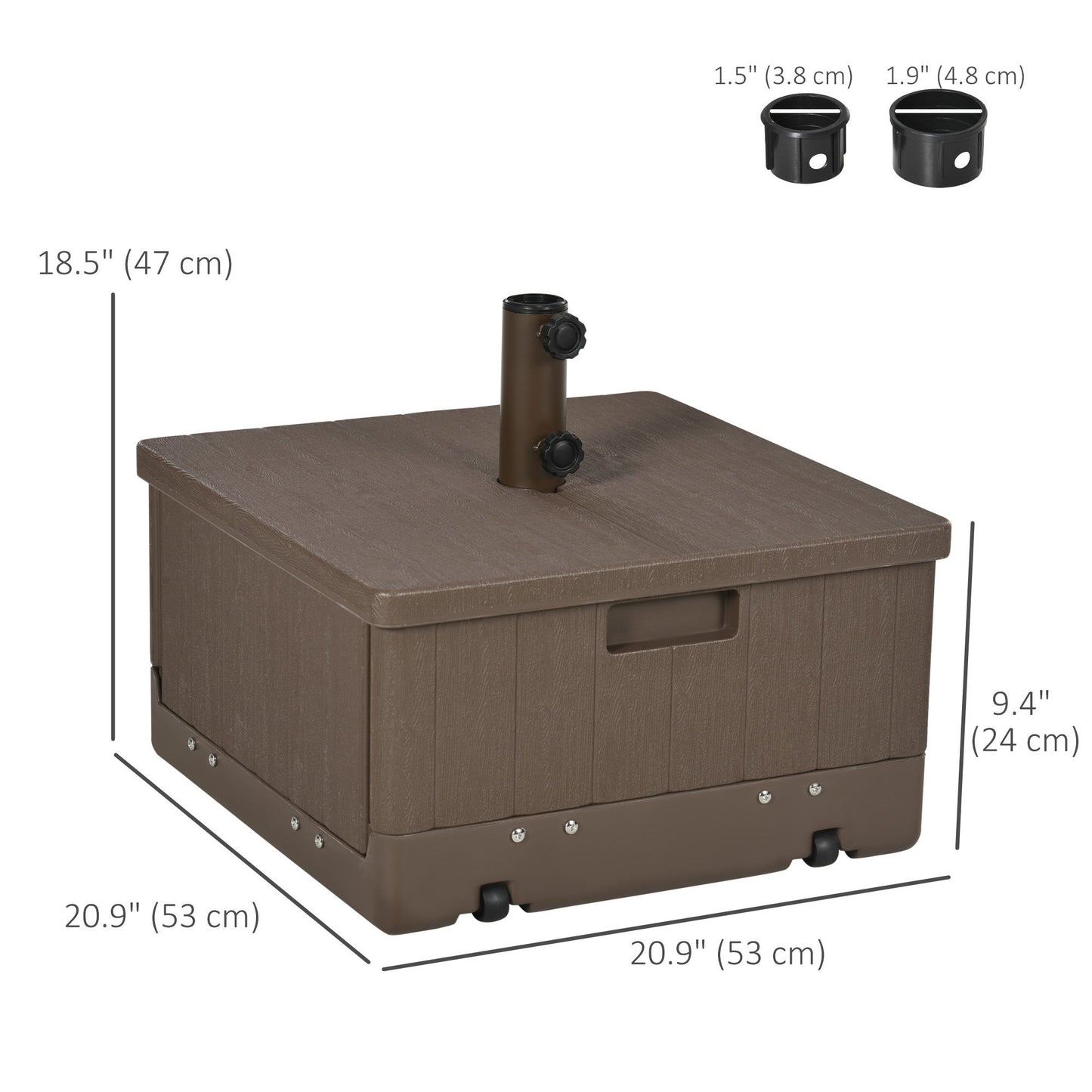 3-in-1 Outdoor Umbrella Base with Wheels, Side Table, Planter Box, 175lbs Heavy Duty Patio Umbrella Stand, Brown