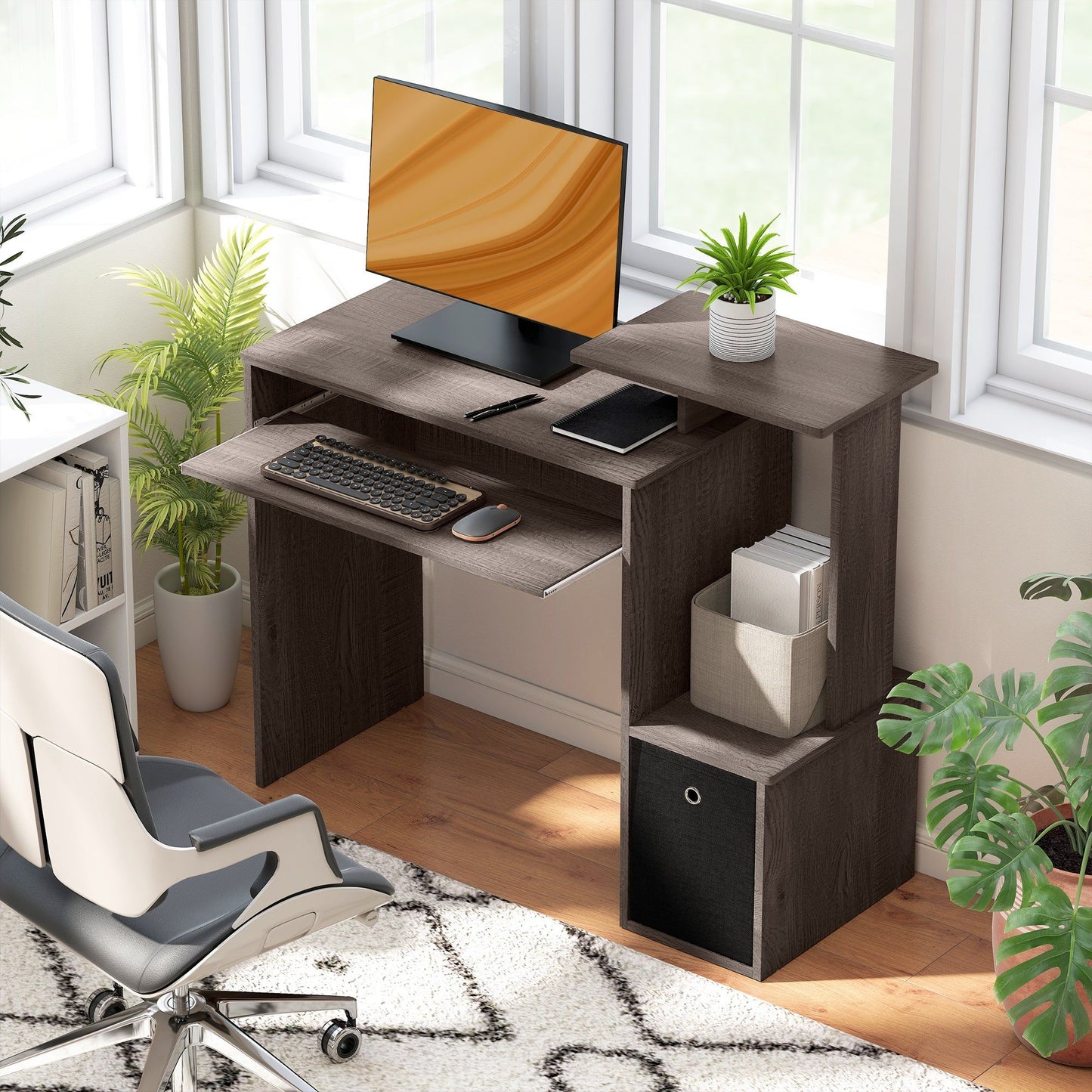 Computer Desk with Keyboard Tray and Drawer - Grey