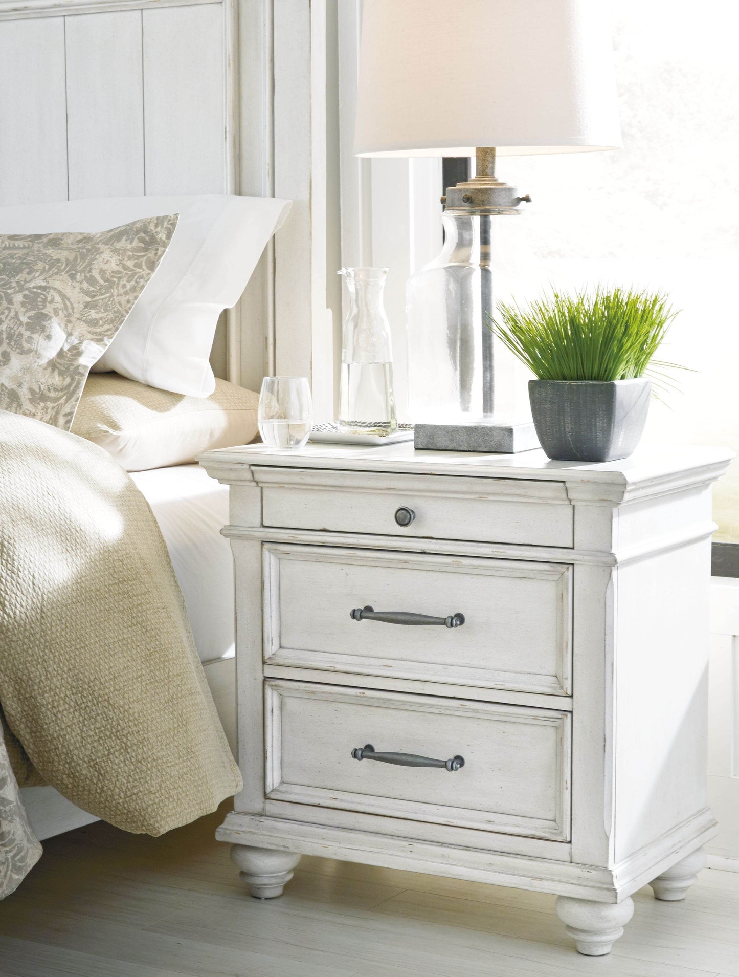 Kanwyn - Whitewash - Three Drawer Night Stand - Forward Furniture
