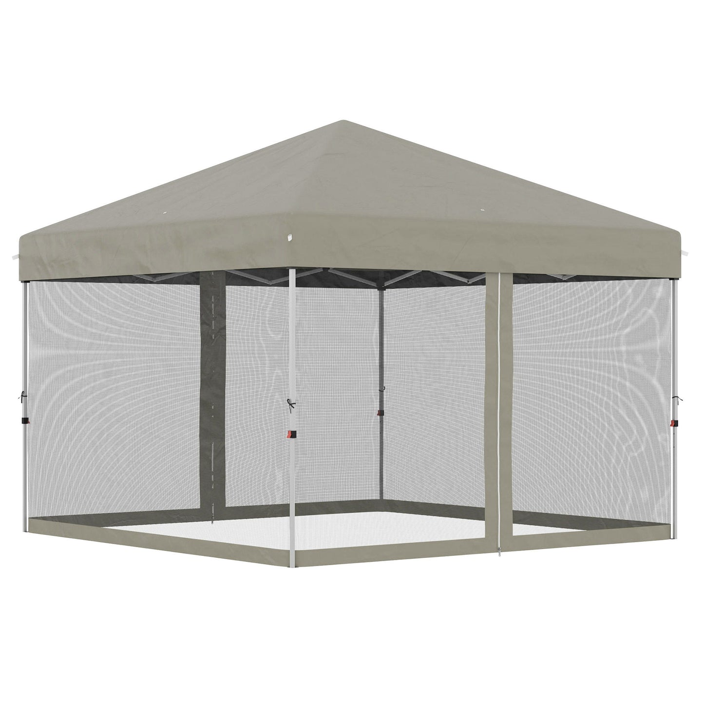 10' x 10' Pop-Up Party Tent Outdoor Canopy Tent with Mesh Sidewalls, 3-Level Adjustable Height, Roller Bag, Beige