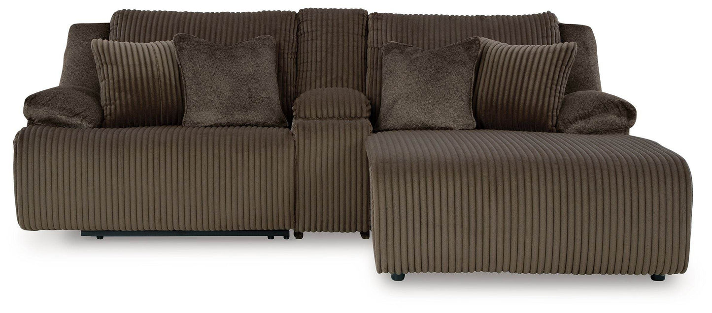 Top Tier - Chocolate - 3-Piece Reclining Sectional Sofa With Raf Press Back Chaise - Fabric - Forward Furniture