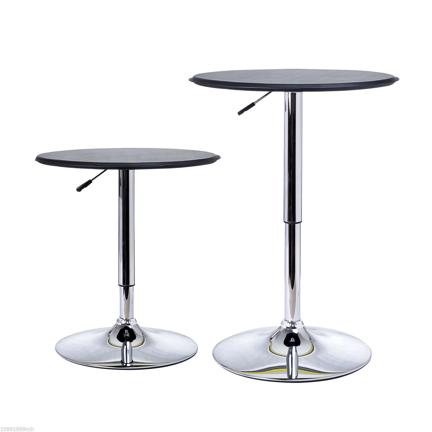 Modern Round Bar Table Adjustment Height Home Pub Bistro Desk Faux Leather Covered Wooden Top Chrome Base Black